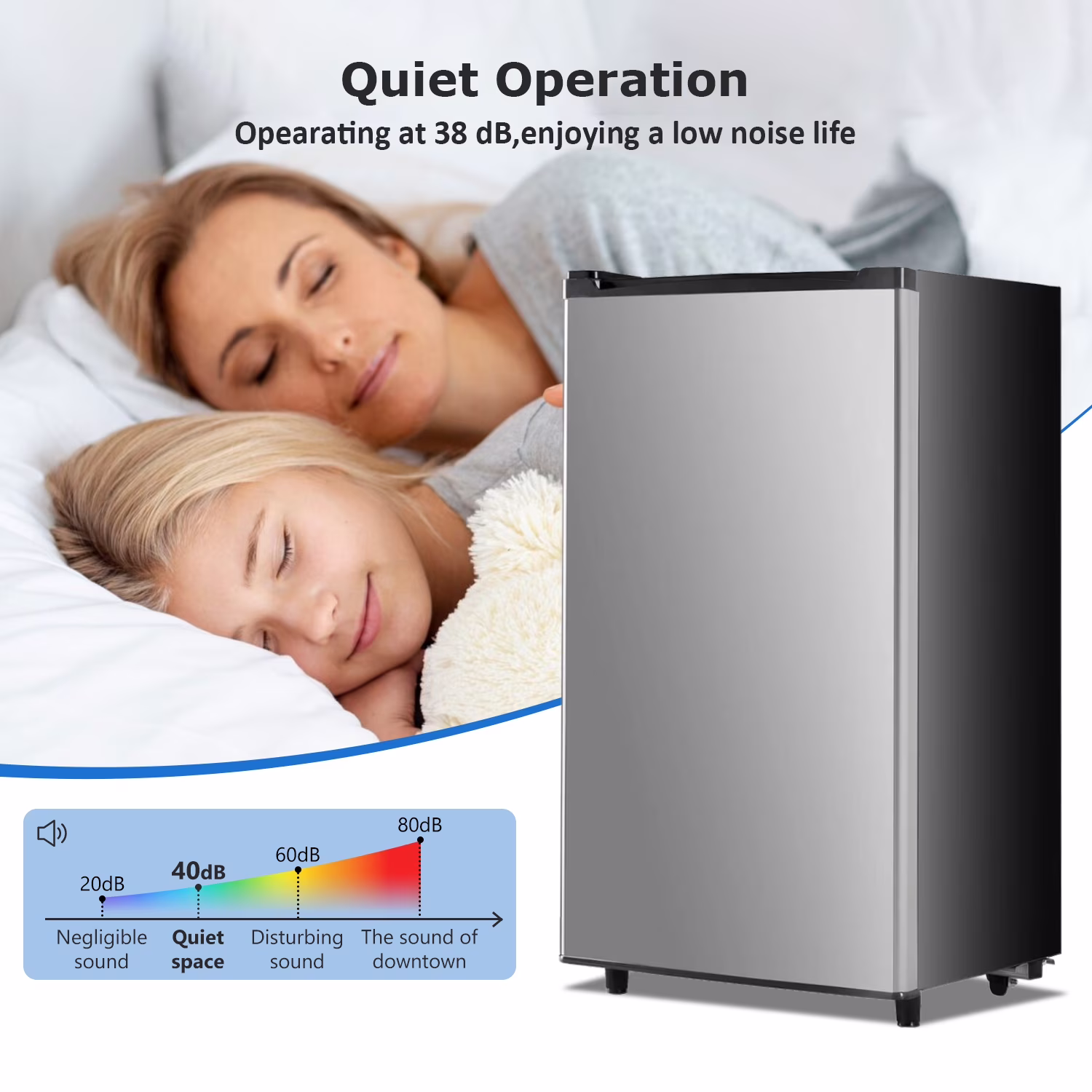 Beddle Mini Fridge with Freezer 3.2 Cu.ft Small Refrigerator for Dorm Bedroom, Compact Refrigerators Single Door Adjustable Thermostat Low Noise,Silver - Image 4