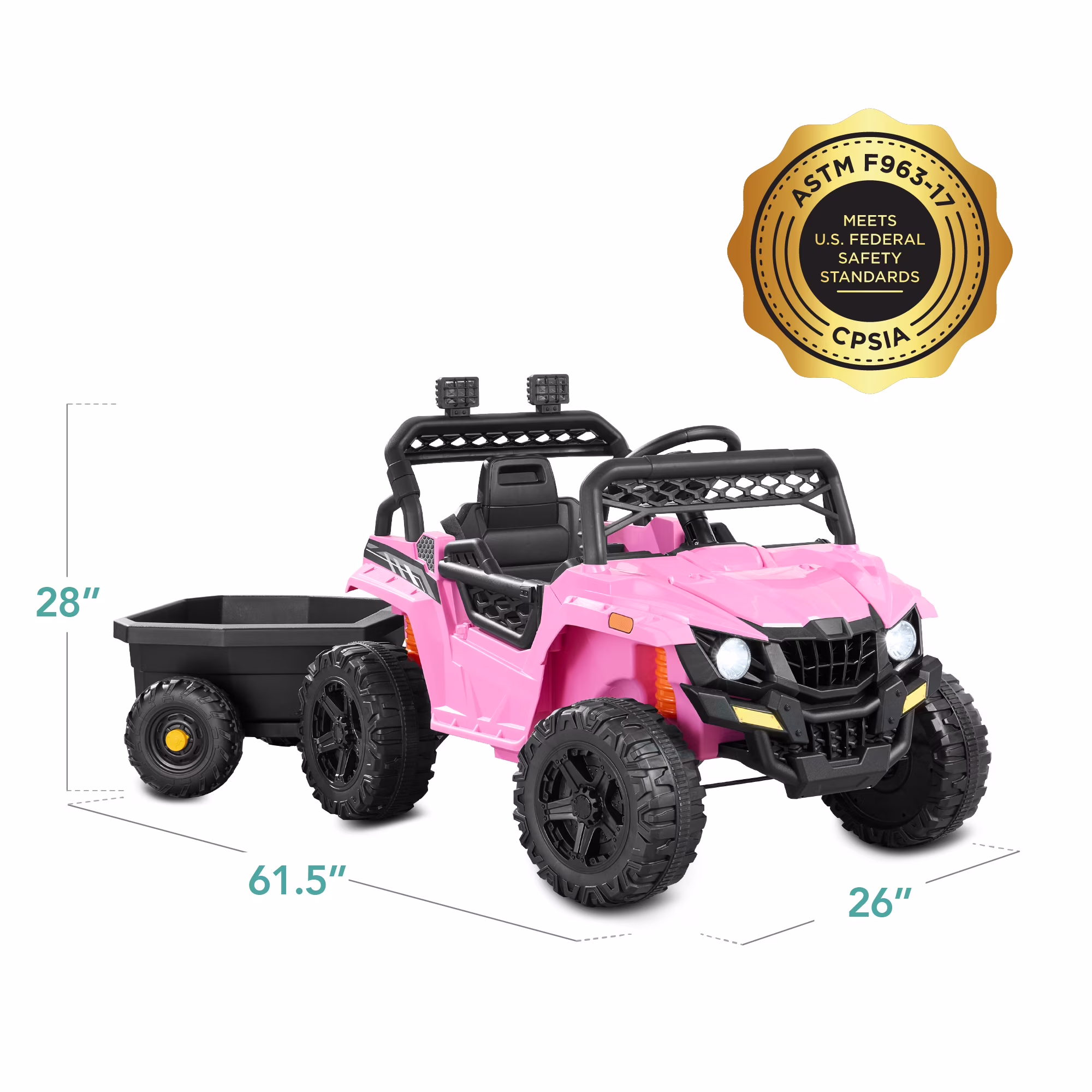 Best Choice Products Kids 12V Electric Ride-On UTV and Trailer w/ Parent Remote Control, LED Lights - Pink - Image 5