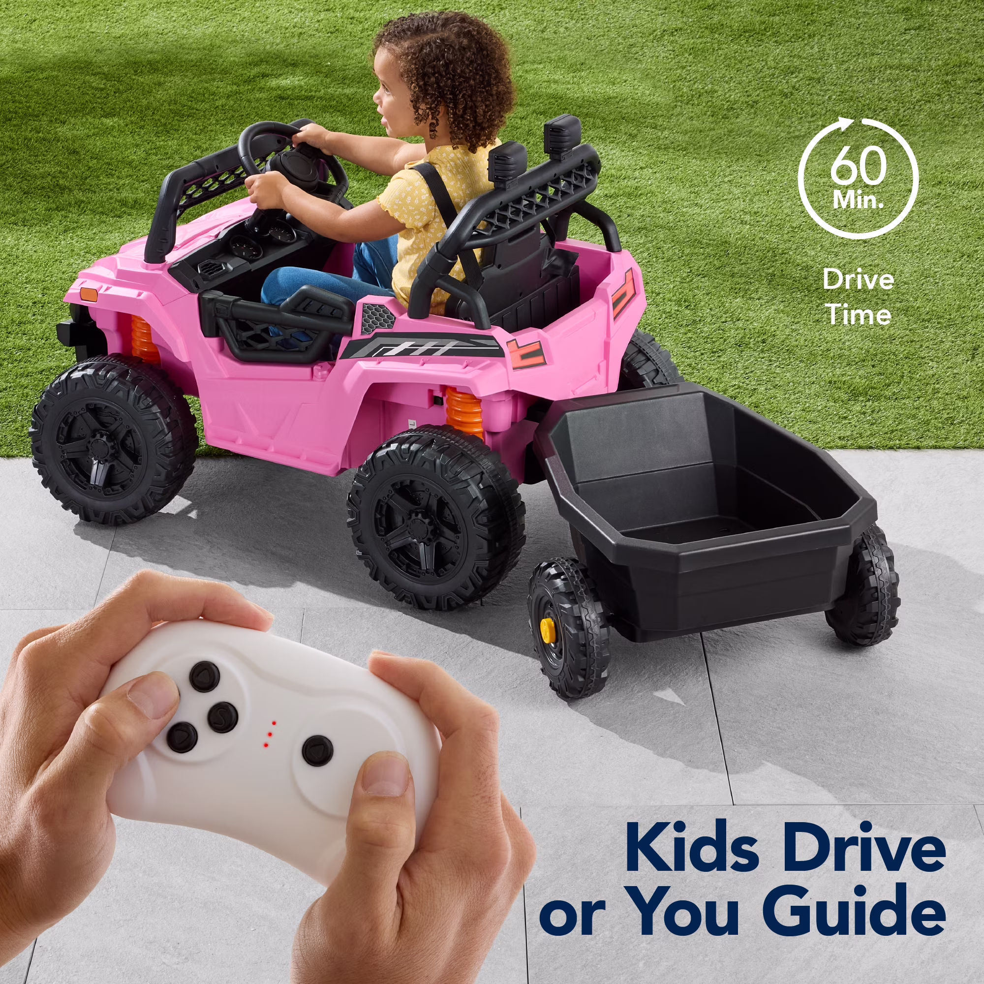 Best Choice Products Kids 12V Electric Ride-On UTV and Trailer w/ Parent Remote Control, LED Lights - Pink - Image 3