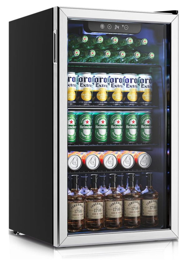 Beverage Refrigerator Cooler - 126 Can Mini Fridge Glass Door for Drinks Soda Beer Wine - Small Refrigerator for Office Bedroom Home Bar, 4 Adjustable Shelves, 3.2 Cu.Ft, Silver