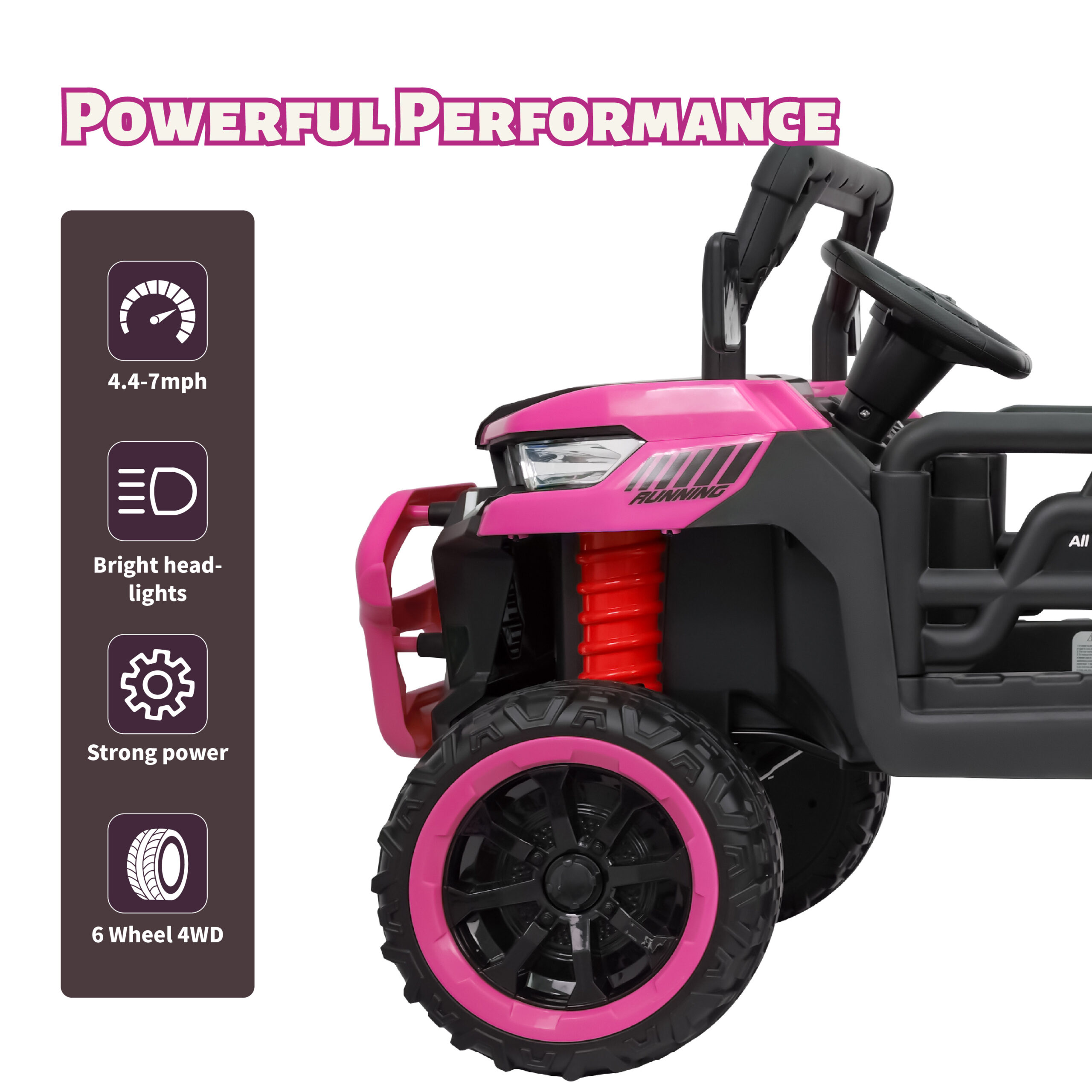 BKIRNP 24V 2 Seater Kids Ride on Car Truck,Ride on UTV W/,24 Volt Ride on Toys W/ Dump Bed/Shovel, LED Light, Music, Remote Control,6 Wheels Ride On Toys for Boys Girls Pink - Image 4