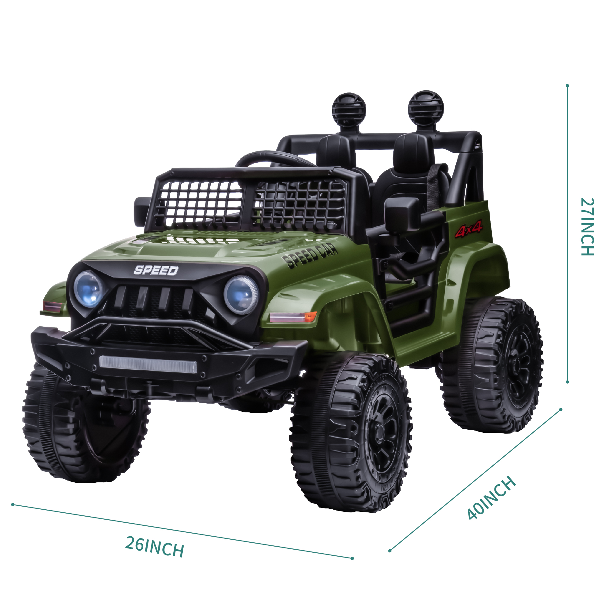 BKIRNP Kids Electric Car Ride on Car,Ride On Truck 12V Powered 4-Wheel Battery w/ Remote Control MP3 LED Lights Bluetooth Music for Kids 2+ Green - Image 3
