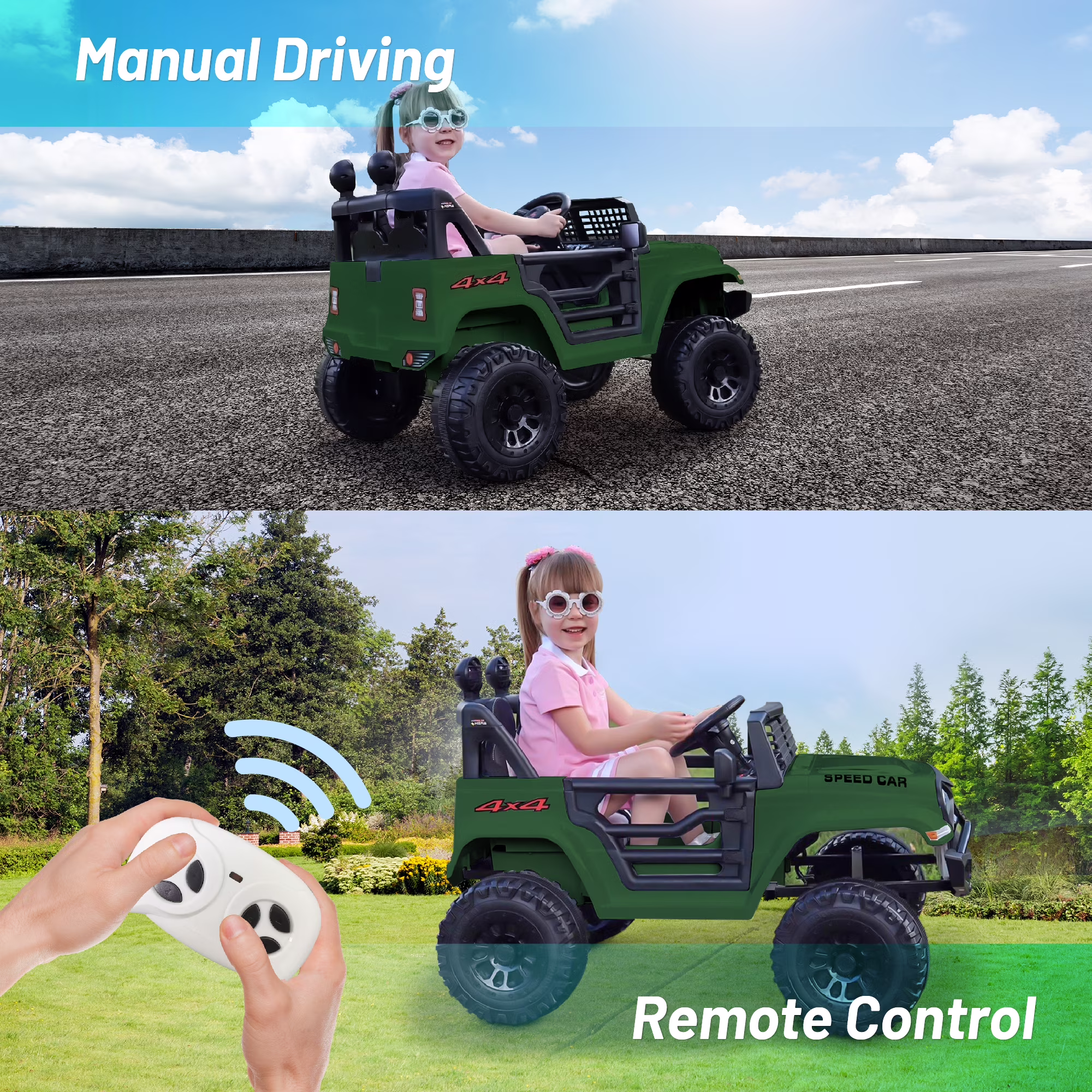 BKIRNP Kids Electric Car Ride on Car,Ride On Truck 12V Powered 4-Wheel Battery w/ Remote Control MP3 LED Lights Bluetooth Music for Kids 2+ Green - Image 2