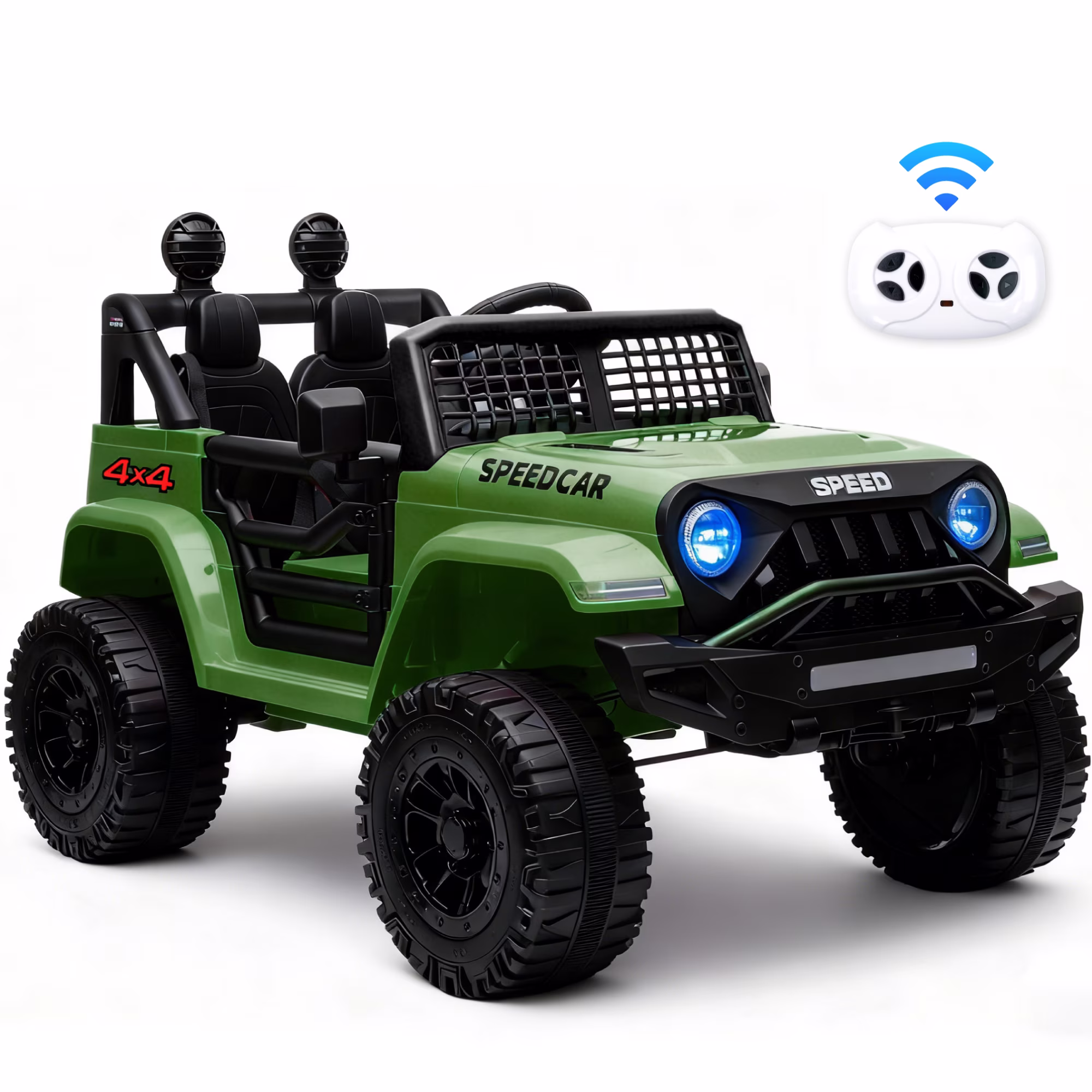 BKIRNP Kids Electric Car Ride on Car,Ride On Truck 12V Powered 4-Wheel Battery w/ Remote Control MP3 LED Lights Bluetooth Music for Kids 2+ Green
