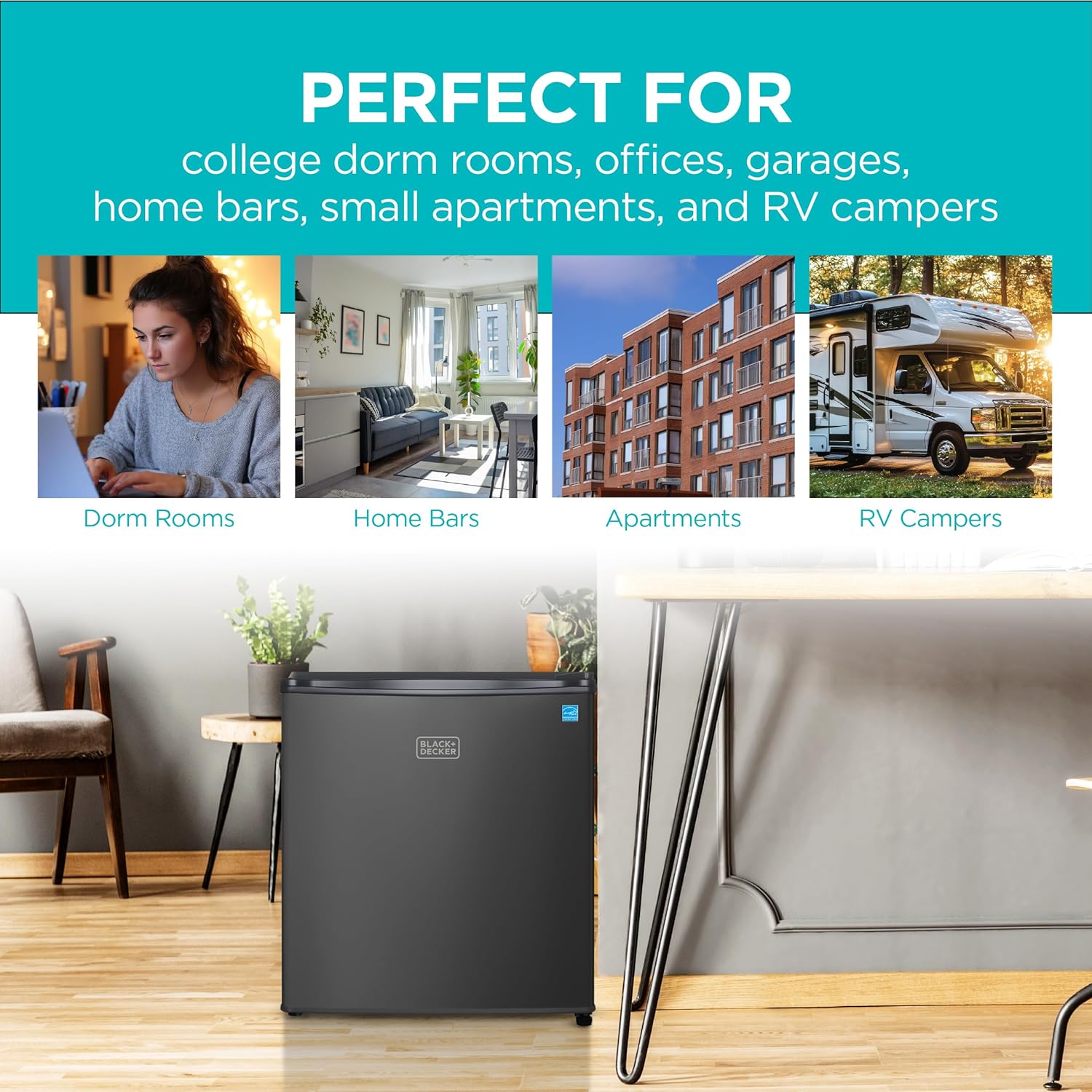BLACK+DECKER BCRK17B Compact Refrigerator & Mini Fridge with Freezer, 1.7 cu. ft., Black - Image 2