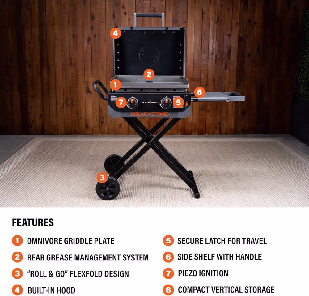 Blackstone Culinary 22 Inch 2 Burner Liquid Propane Griddle With Flex-Fold Legs - Image 4