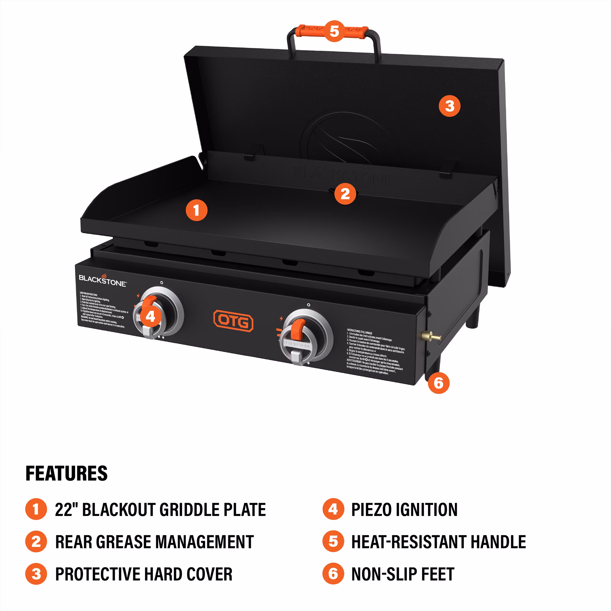 Blackstone OTG 22" Tabletop Griddle with Hard Cover, Dual Heating Zones & Piezo Ignition - Image 5