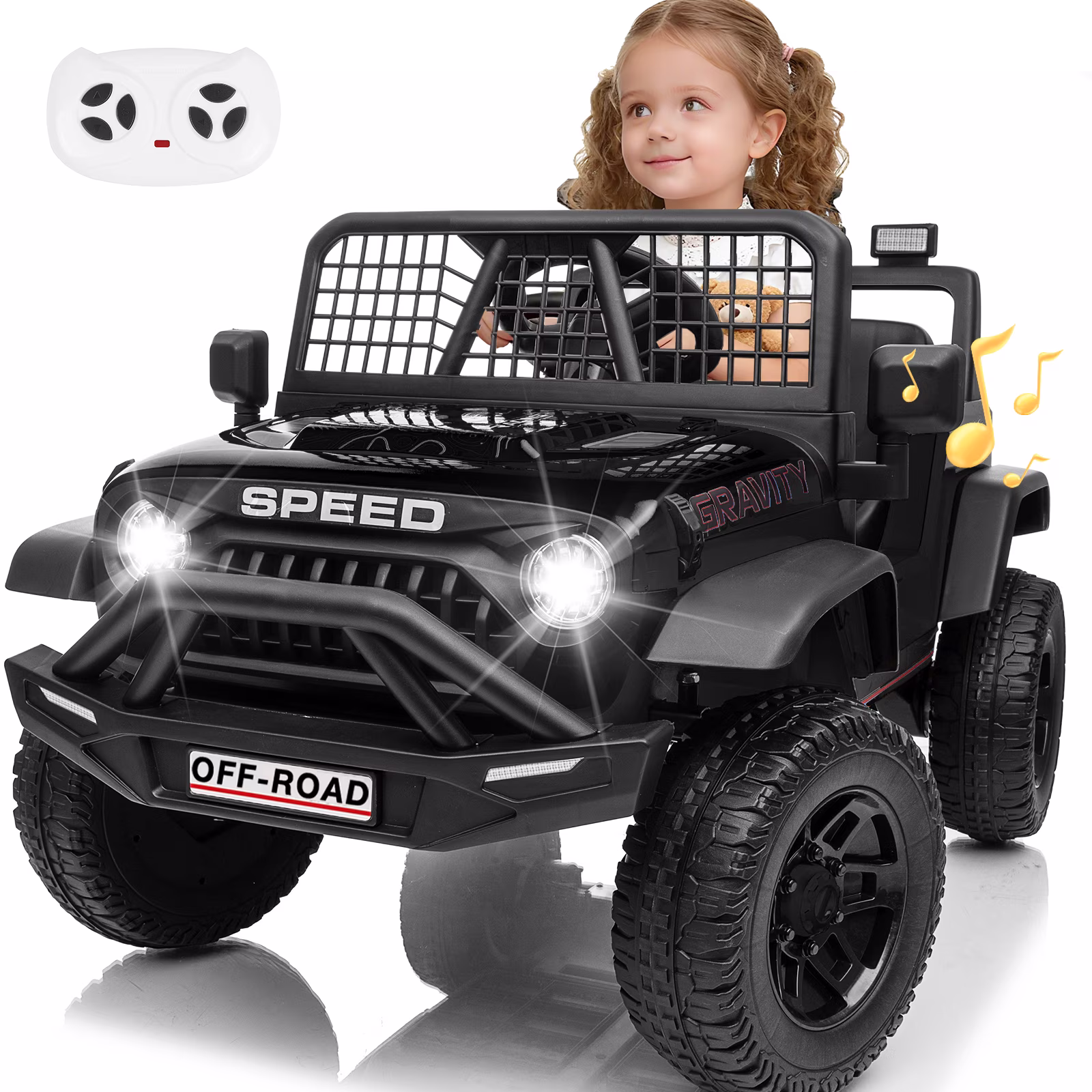 BLISSRIDE 24V 4WD Ride on Truck Car for Kids, 4X4 Ride on Toy w/Remote, 5MPh, Bluetooth Music, Wide Seat, Spring Suspension, LED Light, Electric Battery Powered Car for Boys, Girls, Toddler, Black - Image 3