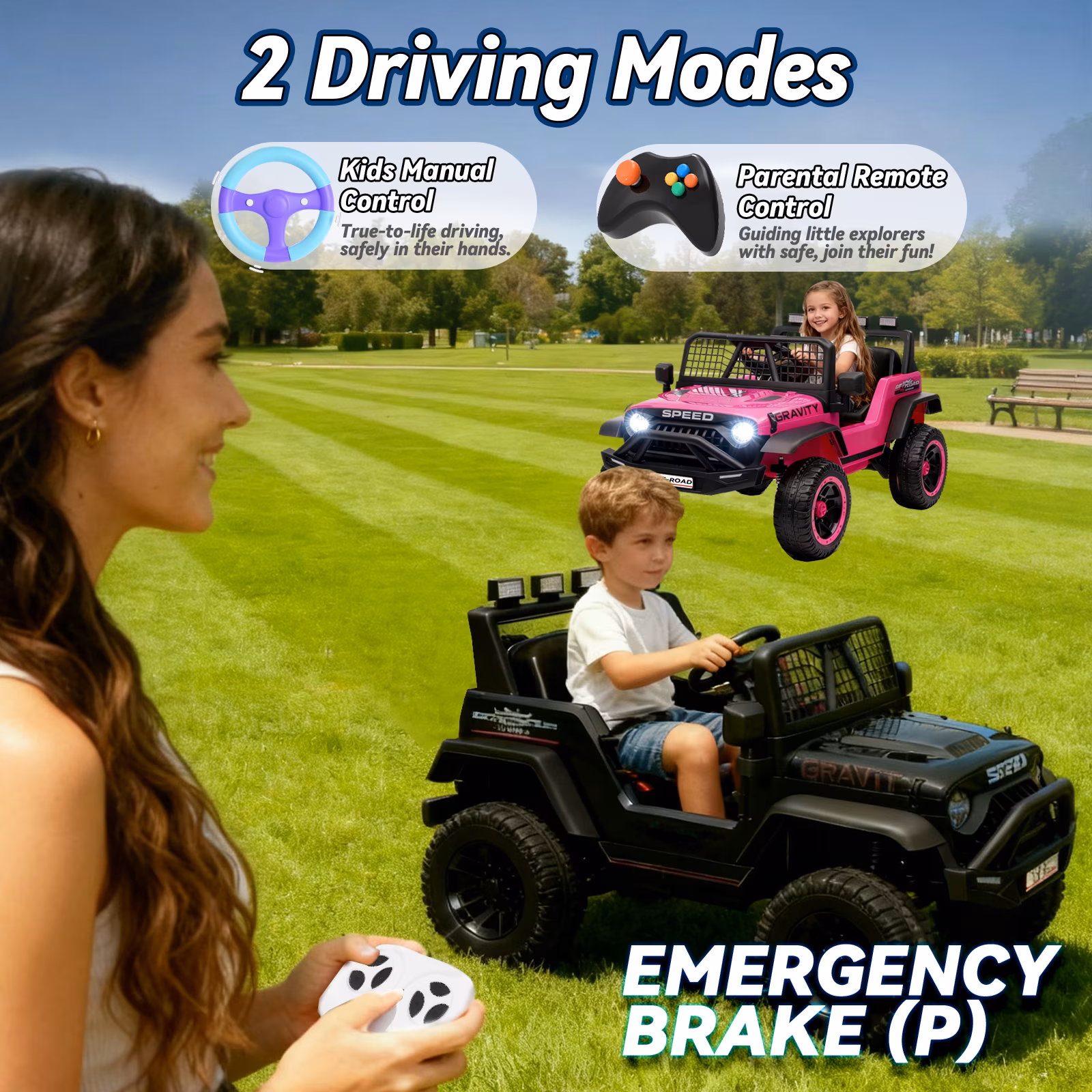 BLISSRIDE 24V 4WD Ride on Truck Car for Kids, 4X4 Ride on Toy w/Remote, 5MPh, Bluetooth Music, Wide Seat, Spring Suspension, LED Light, Electric Battery Powered Car for Boys, Girls, Toddler, Black - Image 4