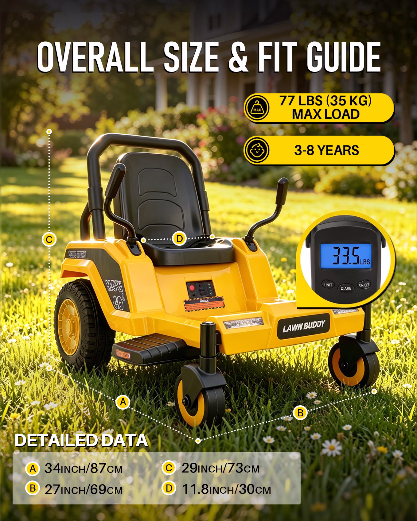 Blitzshark 12V Kids Zero Turn Mower Ride on,Soft Start & Smooth Stop,Yellow - Image 2