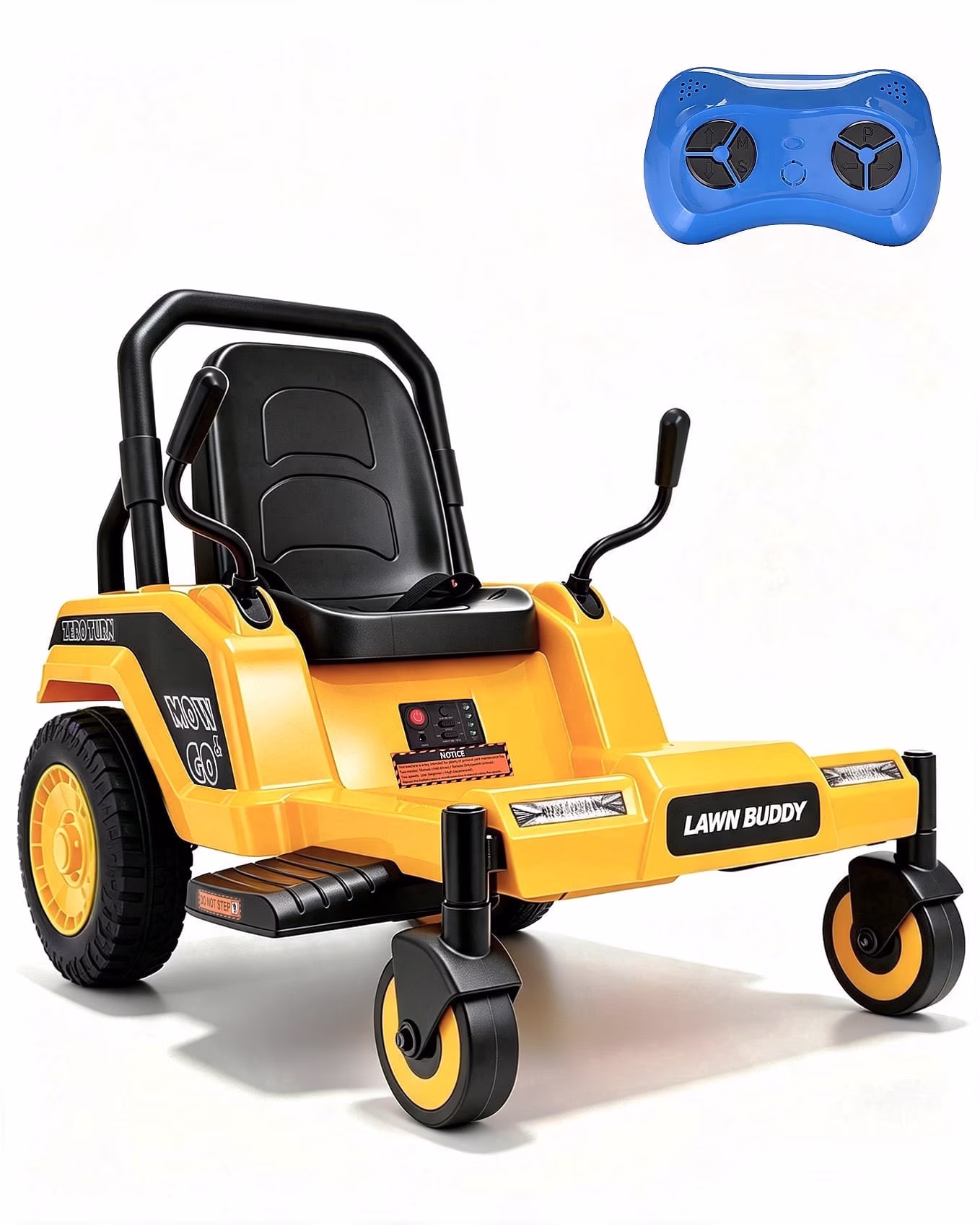 Blitzshark 12V Kids Zero Turn Mower Ride on,Soft Start & Smooth Stop,Yellow