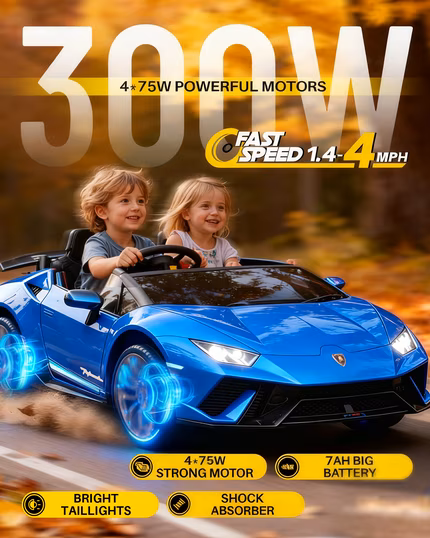 Blitzshark 2 Seater Kids Ride-On Car, Lamborghini Style, 24V Electric 4WD, Remote Controlled, Blue - Image 5