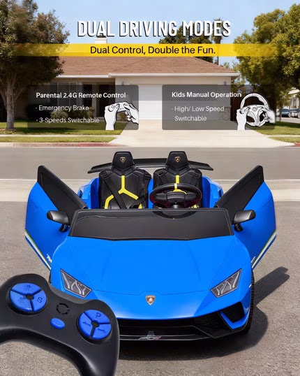 Blitzshark 2 Seater Kids Ride-On Car, Lamborghini Style, 24V Electric 4WD, Remote Controlled, Blue - Image 4