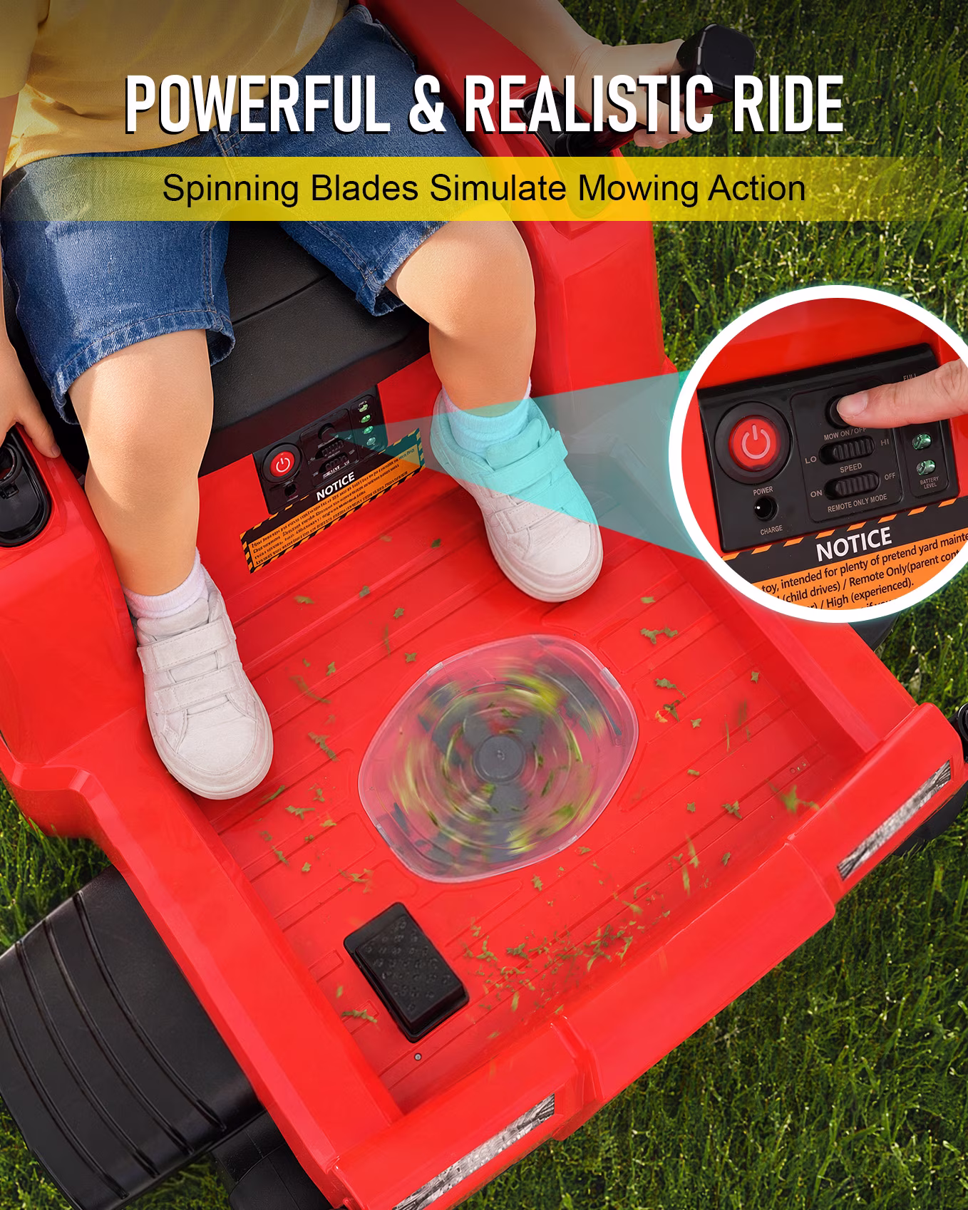 Blitzshark 24V Kids Zero Turn Mower Ride on,Soft Start & Smooth Stop,Red - Image 4