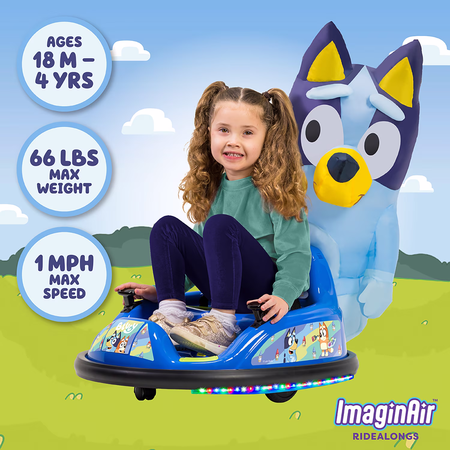 Bluey 6V ImaginAir Ride-On Bumper Car with Inflatable Character - Image 4