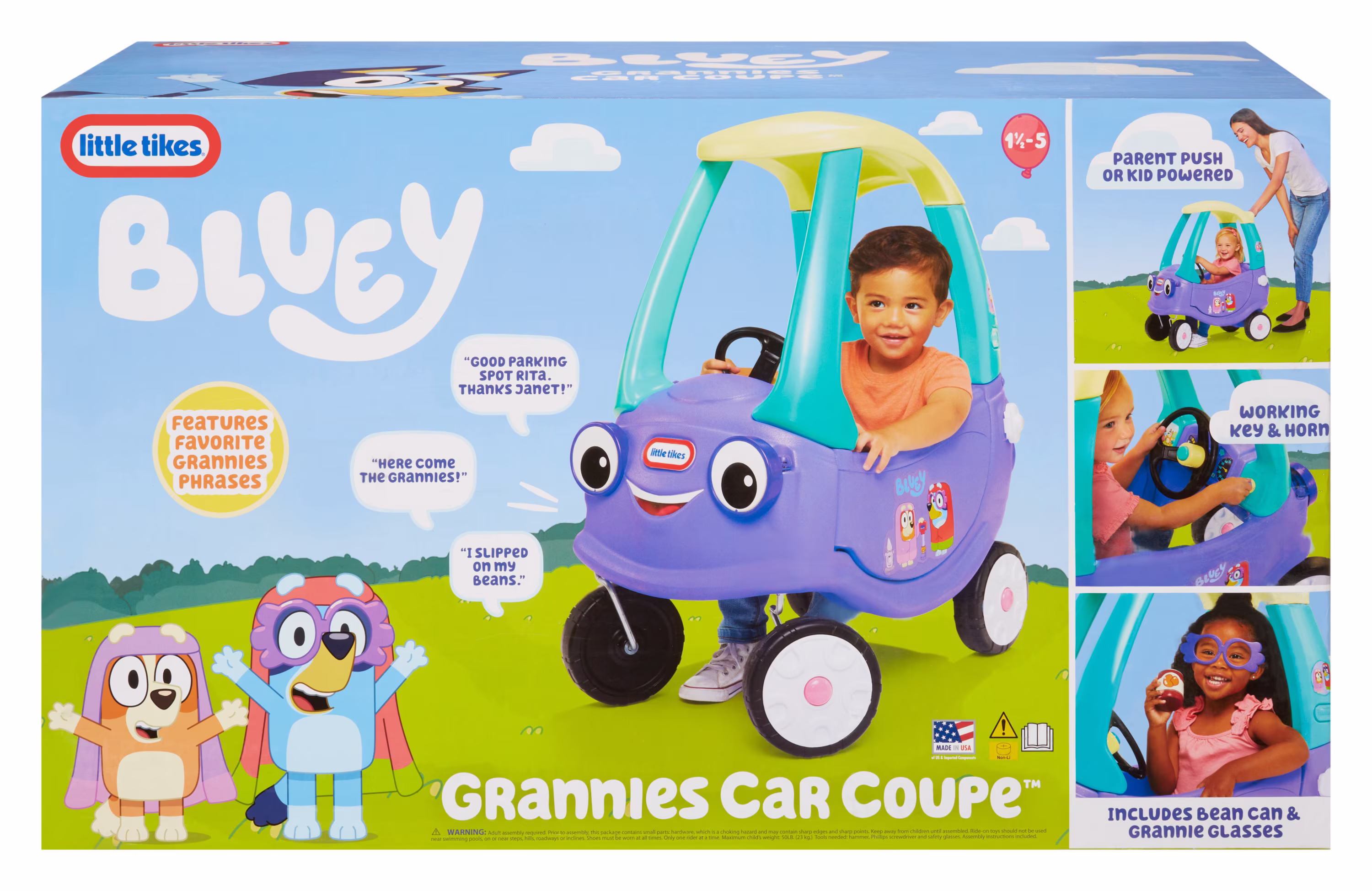 Bluey Grannies Car Coupe Foot-to-Floor Ride-On Kids Ages 1-5 Blue - Image 5