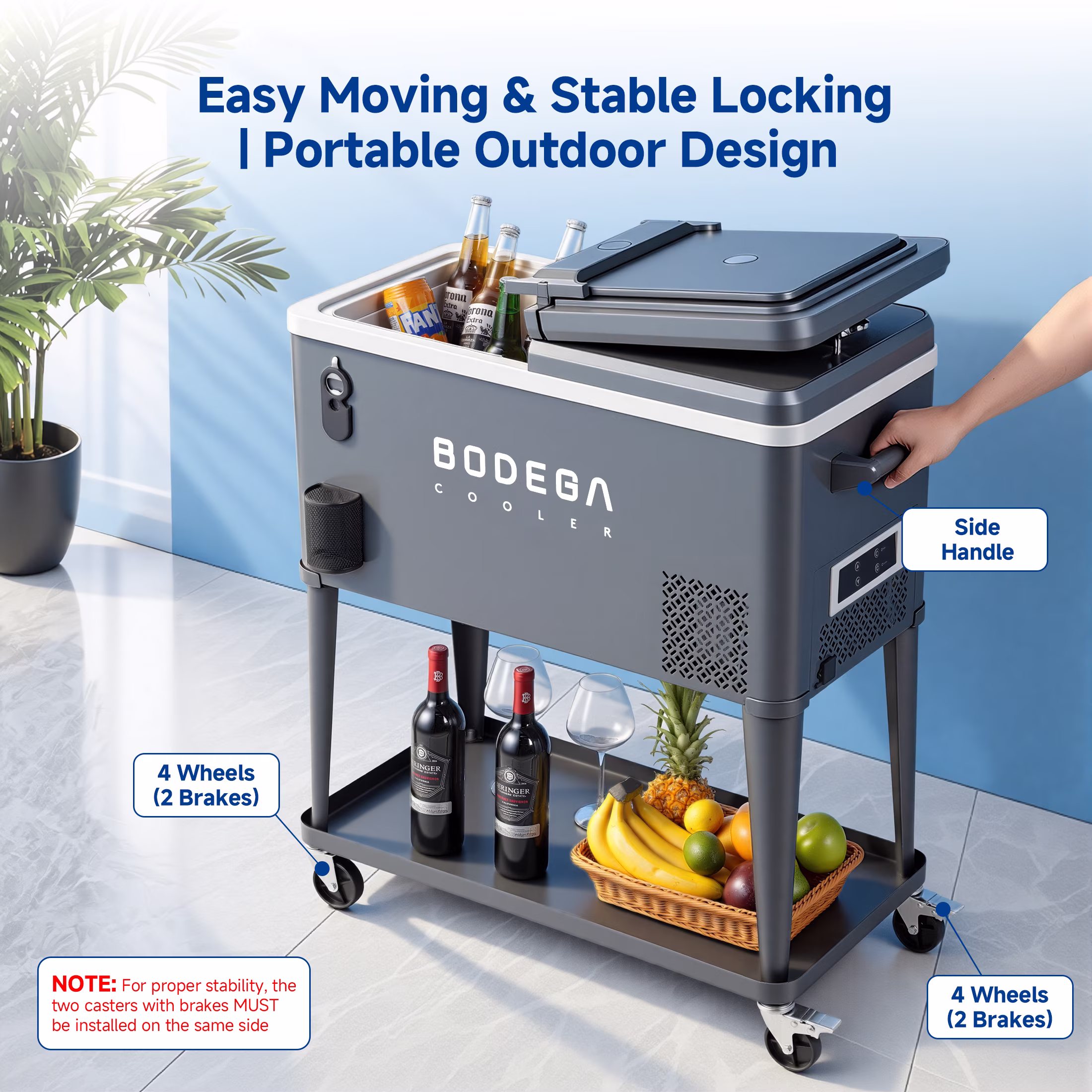 Bodega 50L 1.8 Cu.Ft Portable 12v Refrigerator Freezer, Rolling Wheeled Beverage Cooler for Patio, Porch,Party, Gathering - Image 3