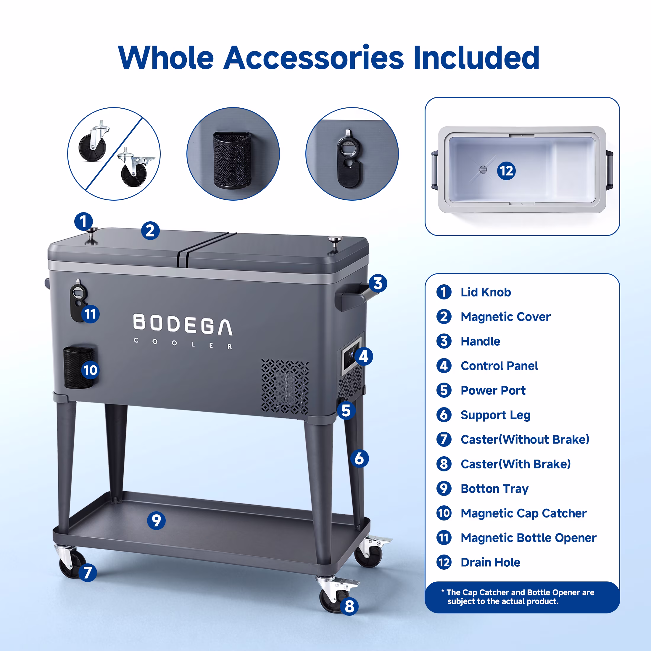 Bodega 50L 1.8 Cu.Ft Portable 12v Refrigerator Freezer, Rolling Wheeled Beverage Cooler for Patio, Porch,Party, Gathering - Image 5