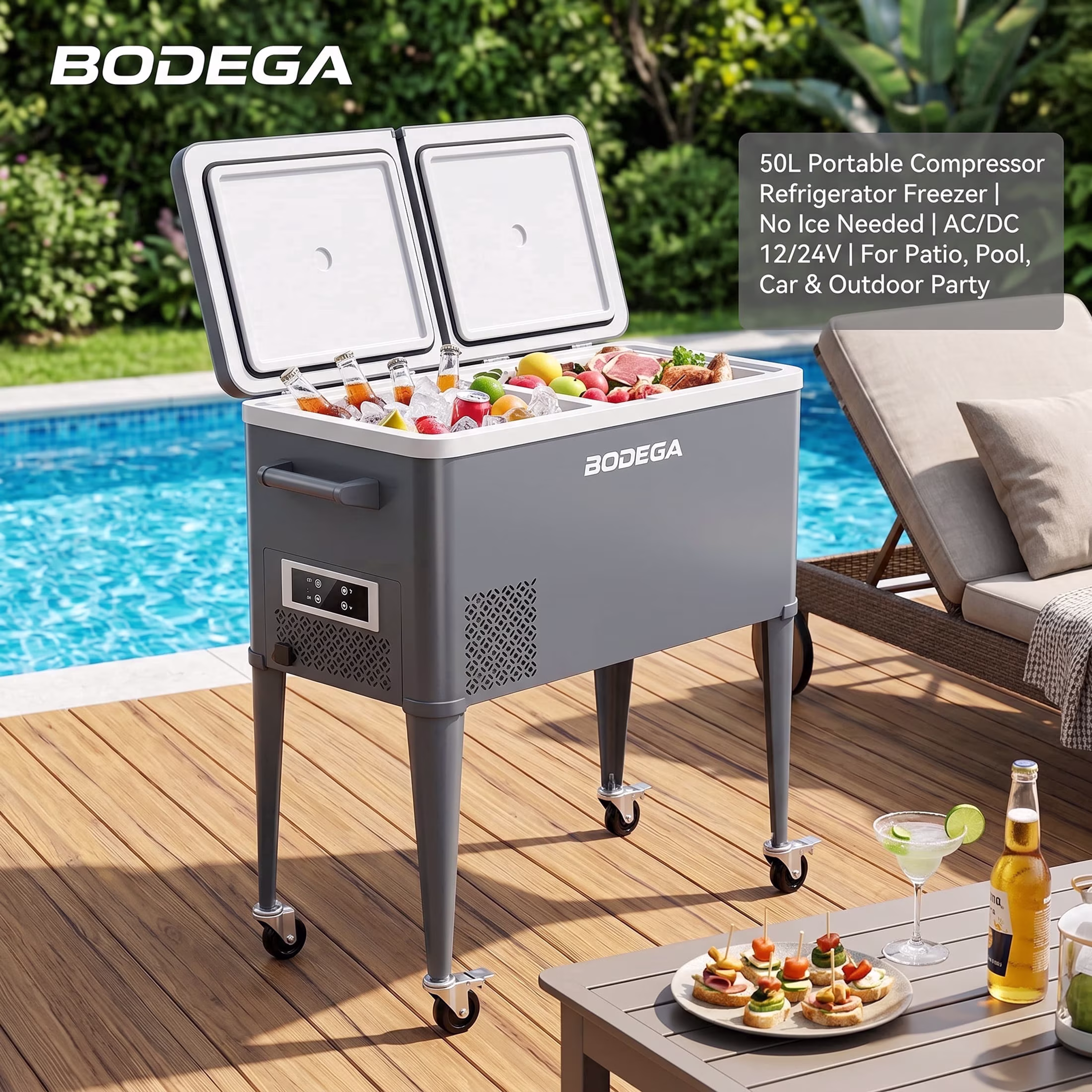 Bodega 50L 1.8 Cu.Ft Portable 12v Refrigerator Freezer, Rolling Wheeled Beverage Cooler for Patio, Porch,Party, Gathering - Image 2