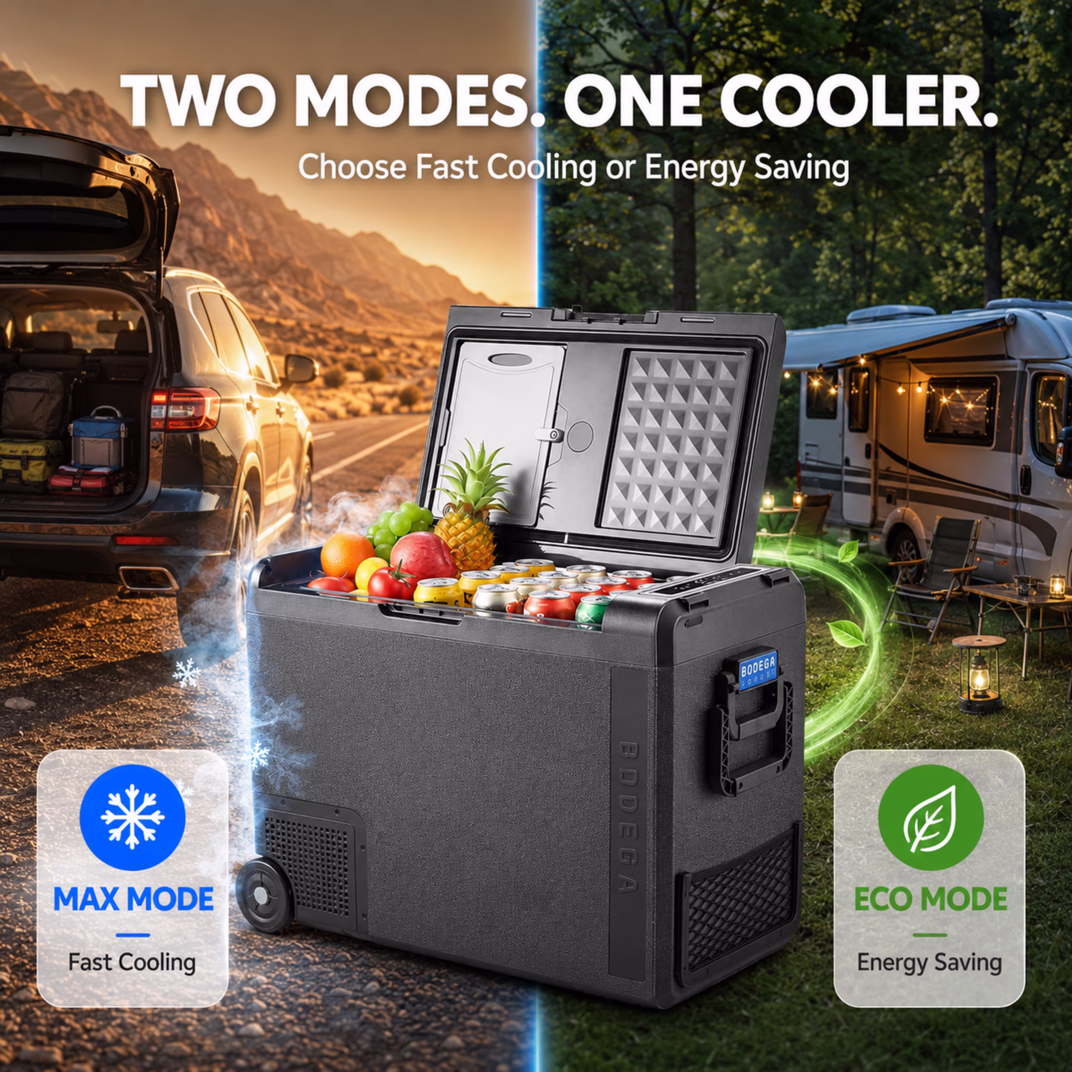 BODEGA 61Quart (58L) Dual Zone Car Refrigerator Freezer with APP Control, Portable 12V Car Fridge for RV, Truck, Camping & Travel, 12/24V DC and 100–240V AC - Image 3