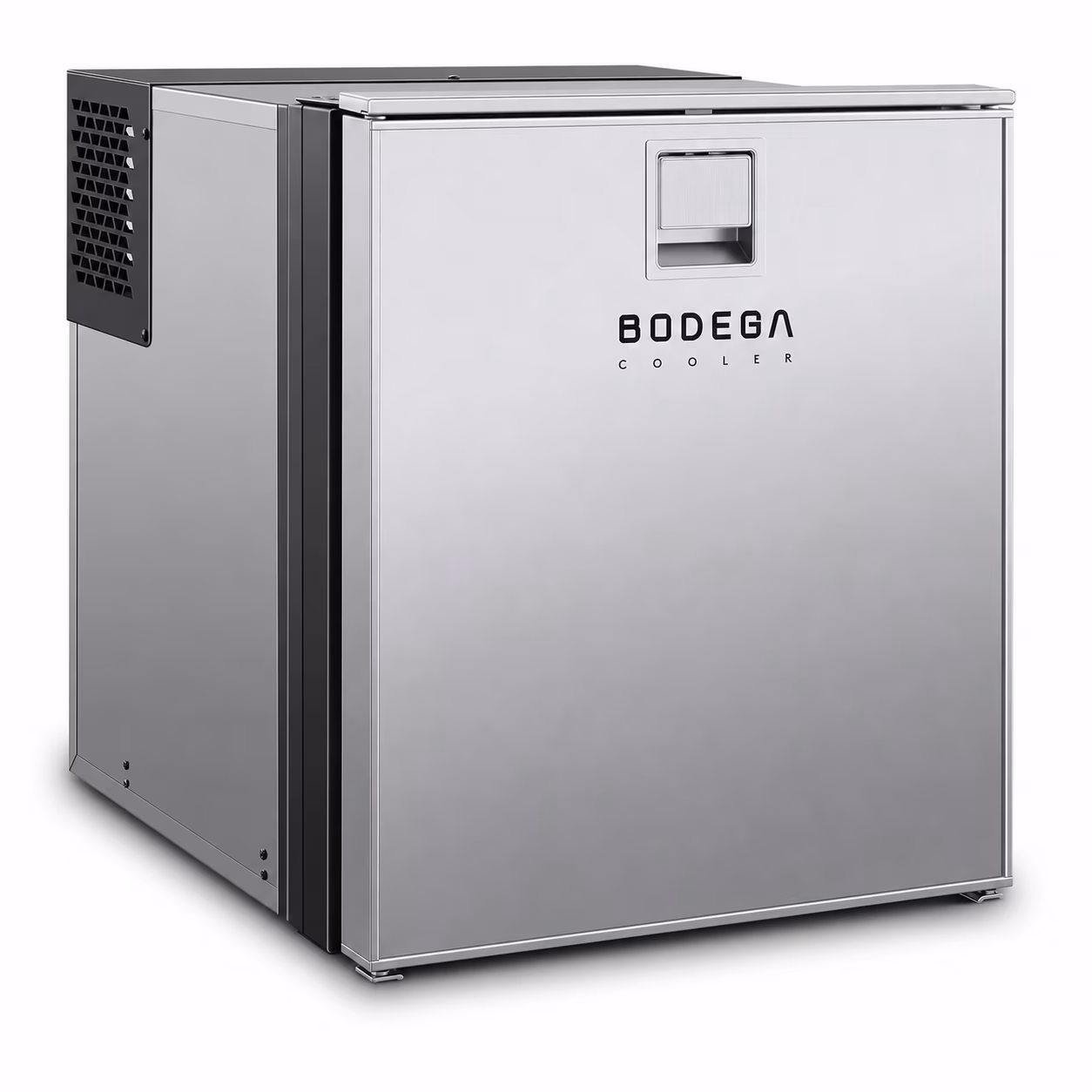 BODEGA 63.4 Quart 12 Volt RV Refrigerator, 2.12 Cu. Ft. Portable Car Fridge with Freezer, 12/24V DC, 32°F–50°F, Reversible Door, Silver