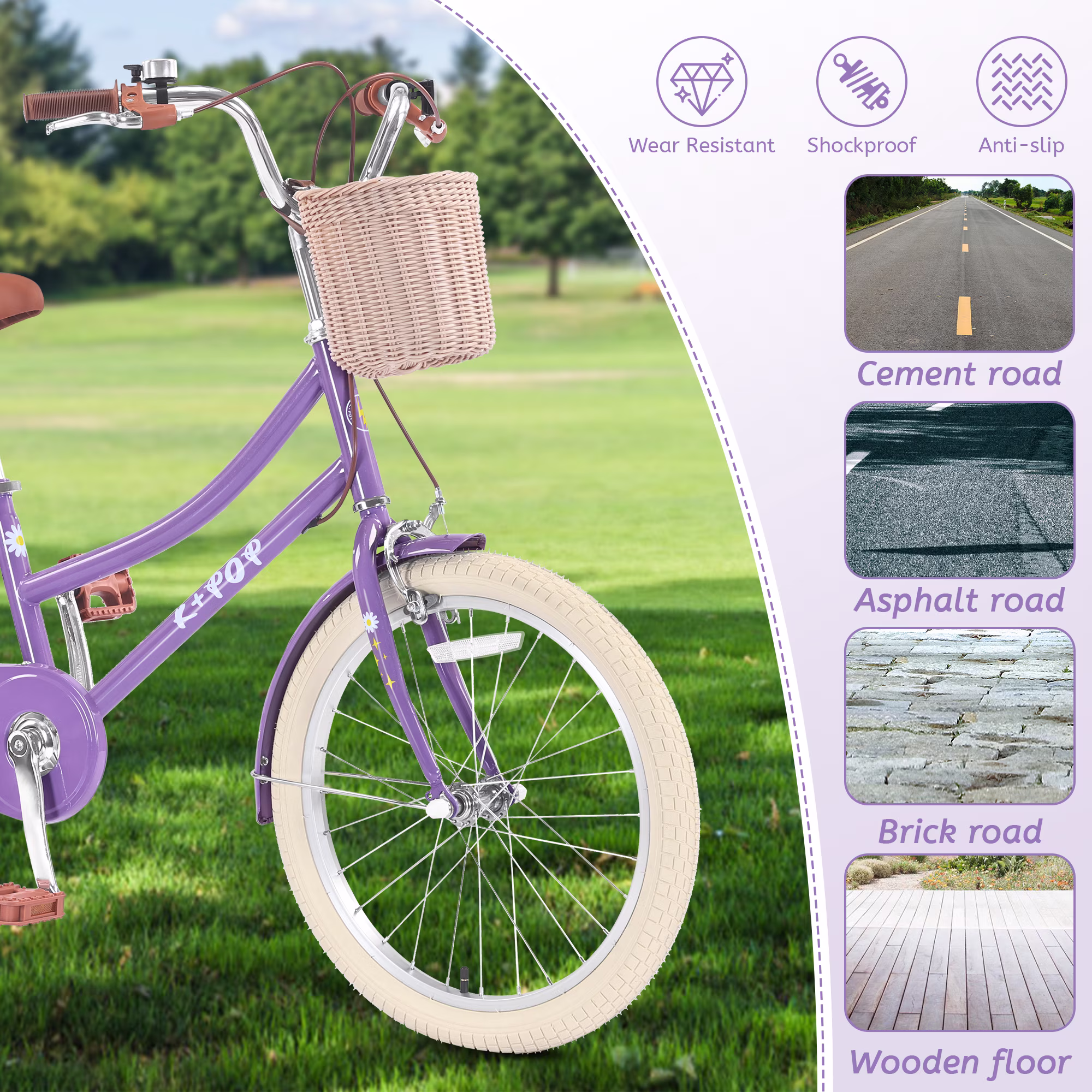 Bstjewey 20 Inch Girls Bike with Basket, Dual Brakes, Adjustable Seat, Ages 7 - Image 4