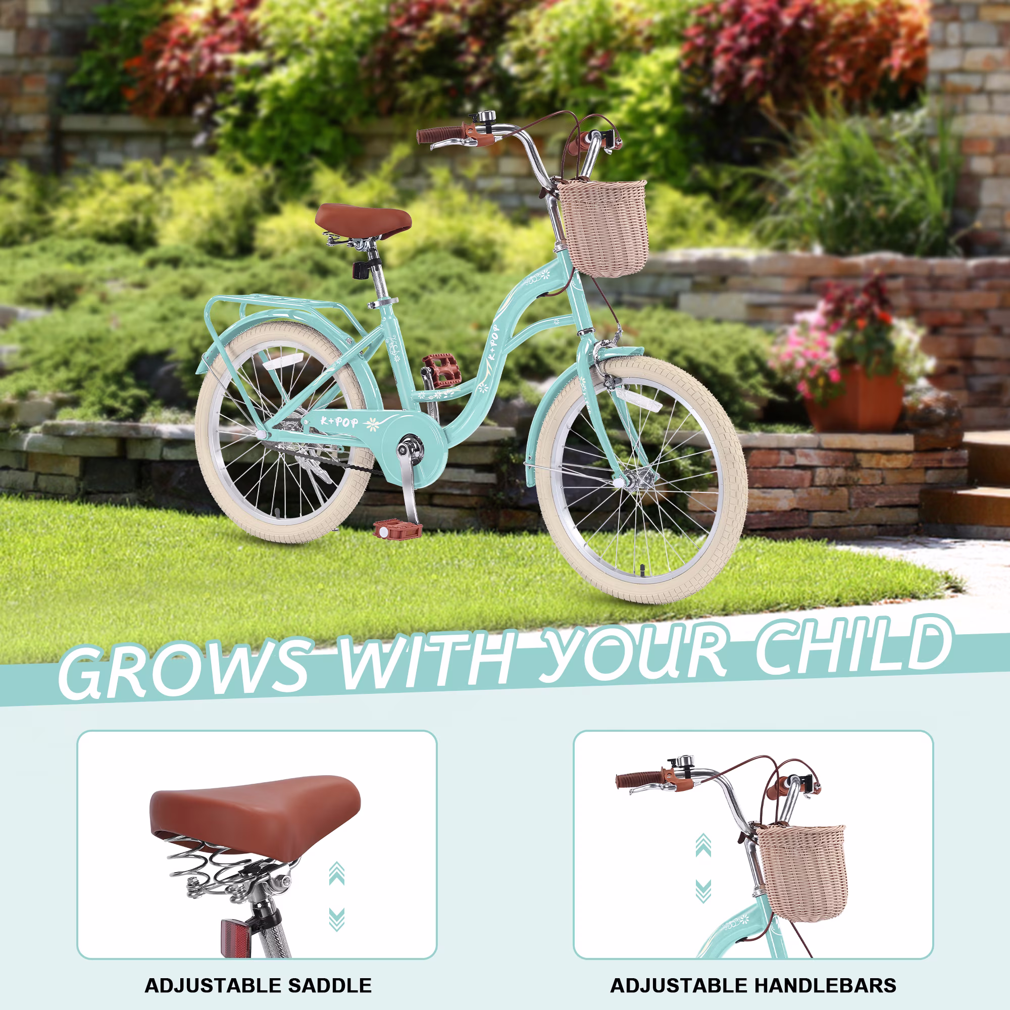 Bstjewey 20 Inch Girls Bike with Basket, Kids Bicycle for Ages 7 - Image 3