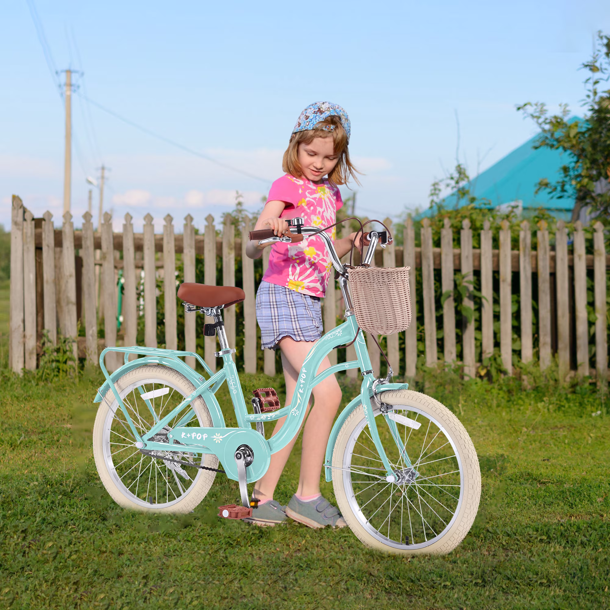 Bstjewey 20 Inch Girls Bike with Basket, Kids Bicycle for Ages 7 - Image 4