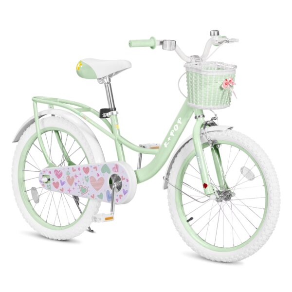Bstjewey 20 Inch Kids Bike for 7-12 Years, Girl bike with Brake,Basket and Adjustable Seat,Green