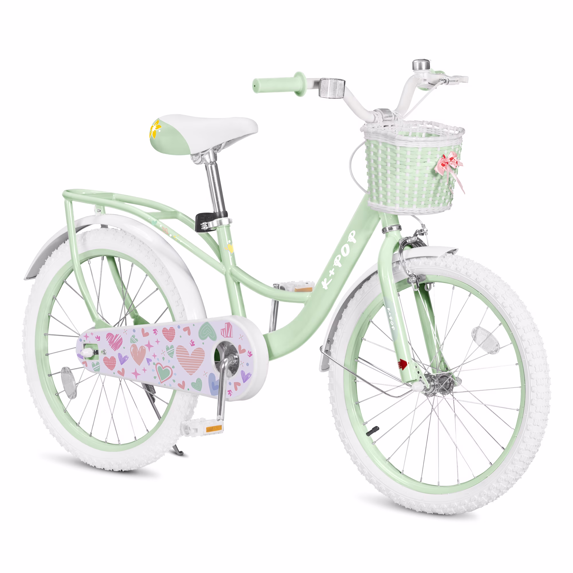 Bstjewey 20 Inch Kids Bike for 7-12 Years, Girl bike with Brake,Basket and Adjustable Seat,Green