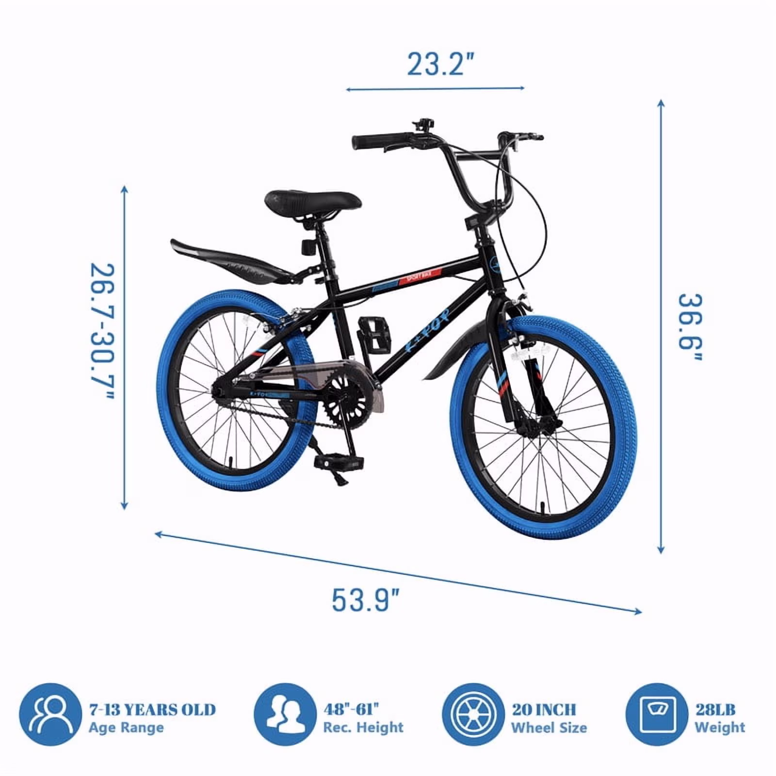 Bstjewey 20 inch Kids BMX Style Bike,Child for 7-12 Years,gifts,Blue - Image 3