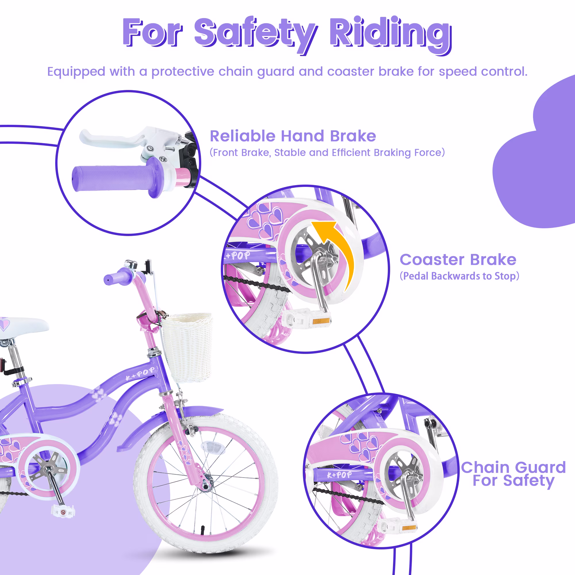 Bstjewey 20" Kids' Bike, Fits Riders 4'8" - 6'1", Purple, Child, Girl's - Image 3