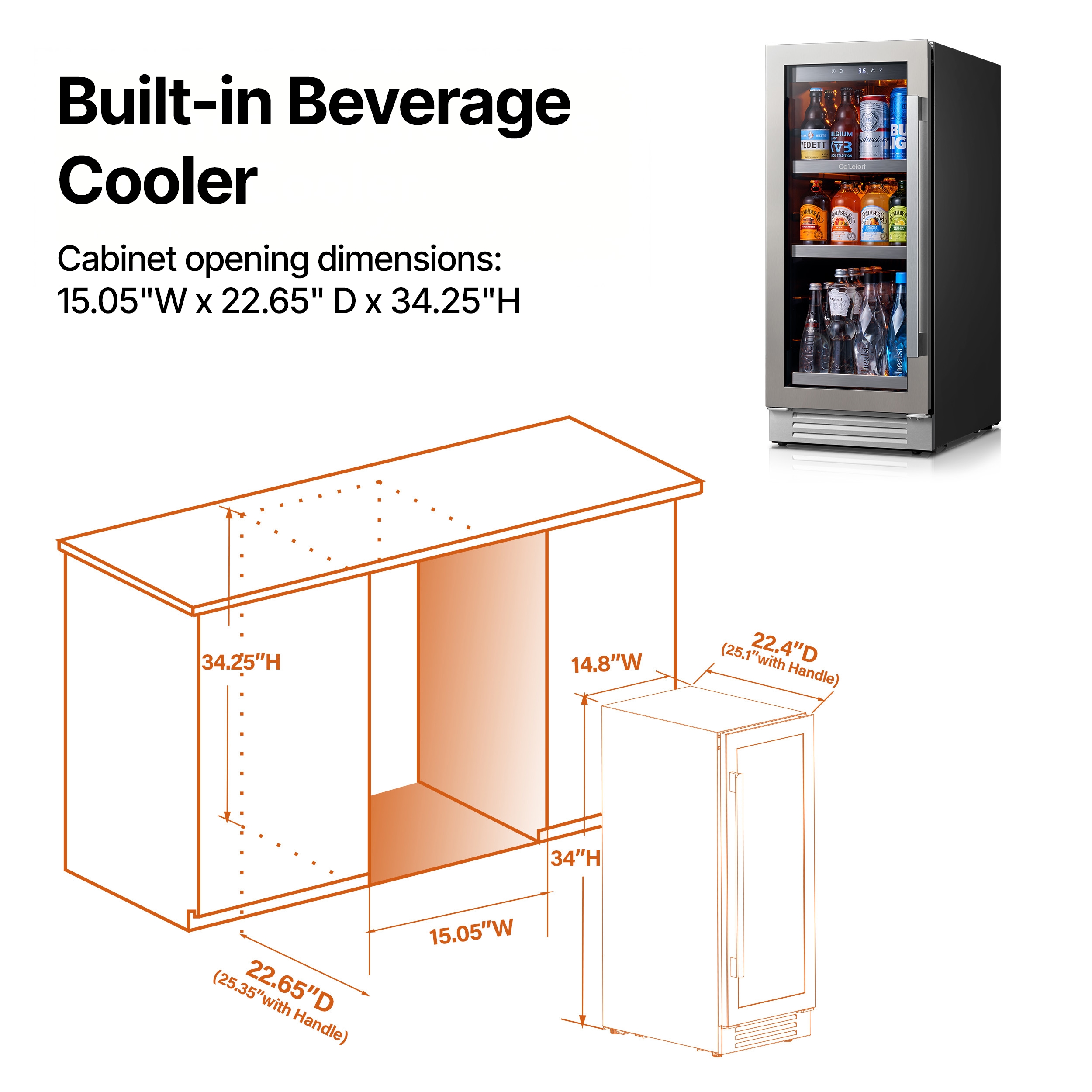 Ca'Lefort 15'' Beverage Refrigerator,Single Zone Beverage Fridge with Stainless Steel Door Frame - Image 3