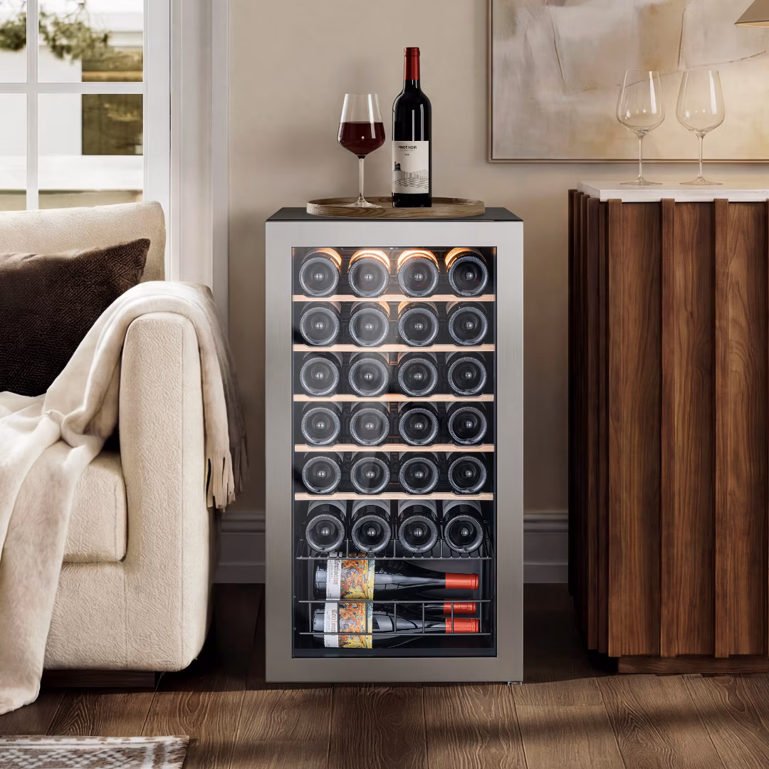 Ca'Lefort 28 Bottles Wine Fridge,Freestanding Mini Wine Cooler with Double-Layer Glass Door for Home/Office - Image 4