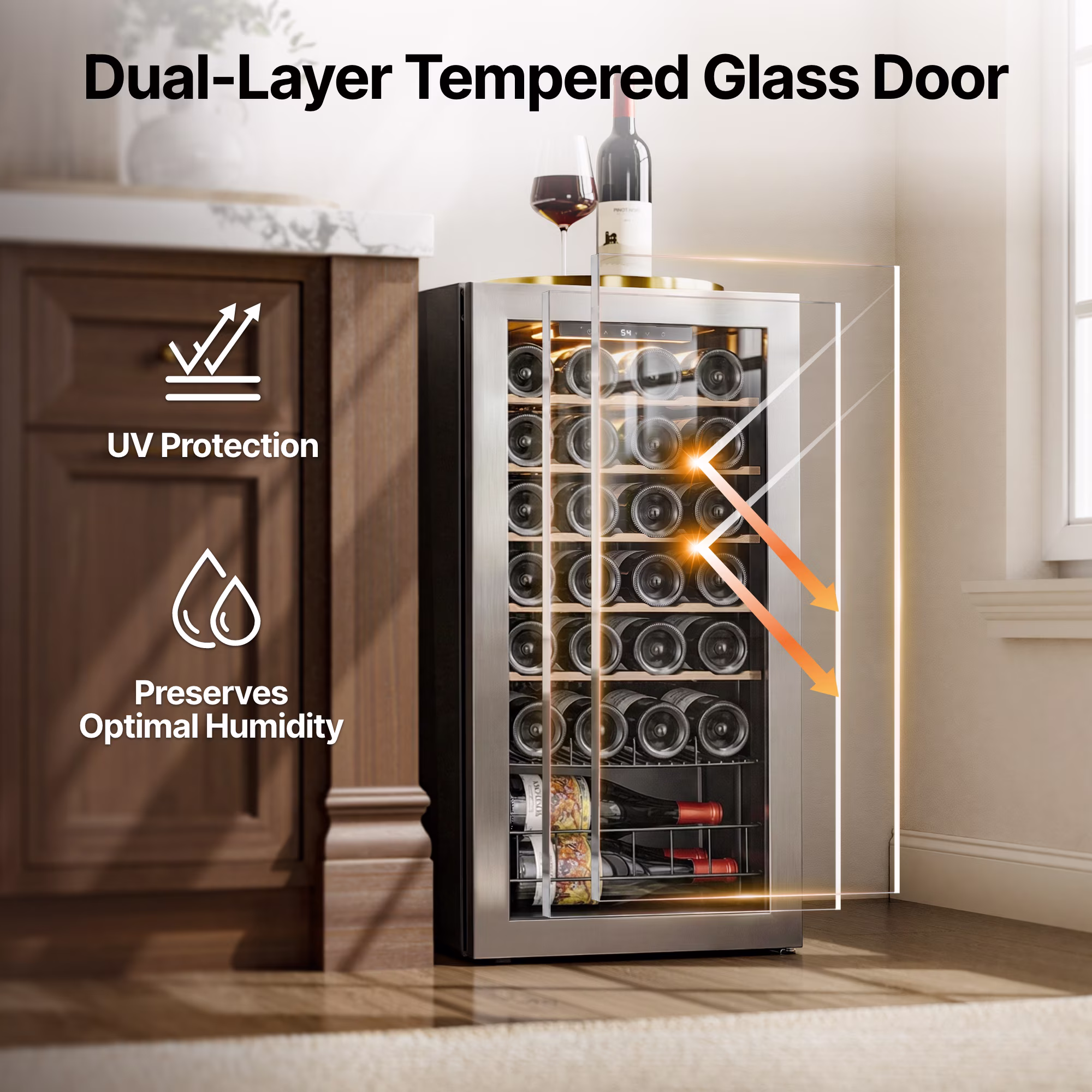 Ca'Lefort 28 Bottles Wine Fridge,Freestanding Mini Wine Cooler with Double-Layer Glass Door for Home/Office - Image 5
