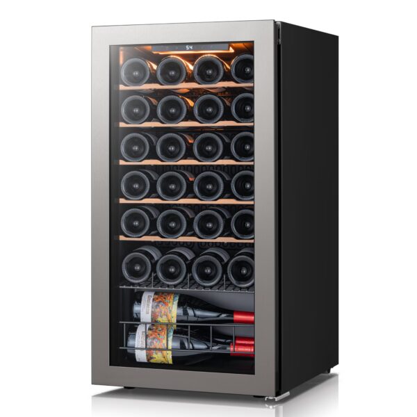 Ca'Lefort 28 Bottles Wine Fridge,Freestanding Mini Wine Cooler with Double-Layer Glass Door for Home/Office