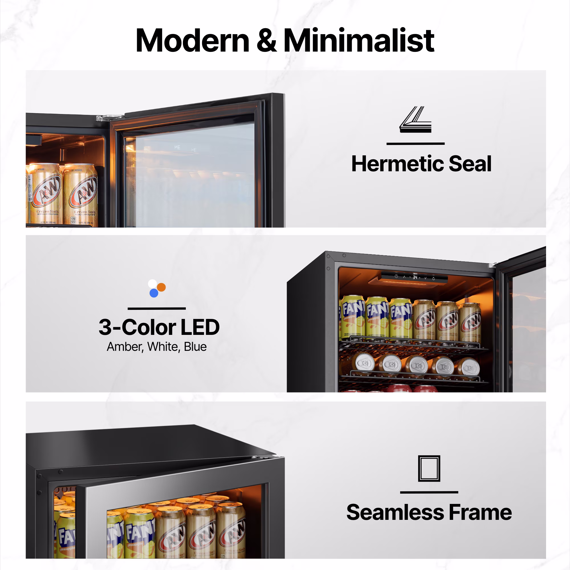 Ca'Lefort Beverage Refrigerator Cooler, 140-160 Can Freestanding Beverage Fridge,Mini fridge with Glass Door for Home/Bar/Office - Image 5
