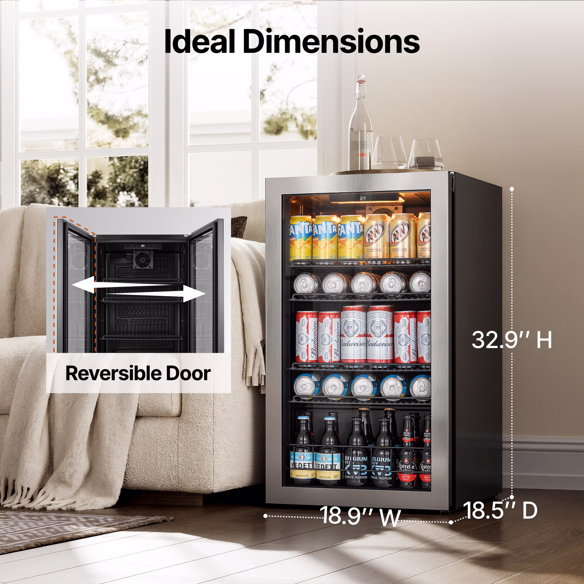 Ca'Lefort Beverage Refrigerator Cooler, 140-160 Can Freestanding Beverage Fridge,Mini fridge with Glass Door for Home/Bar/Office - Image 3