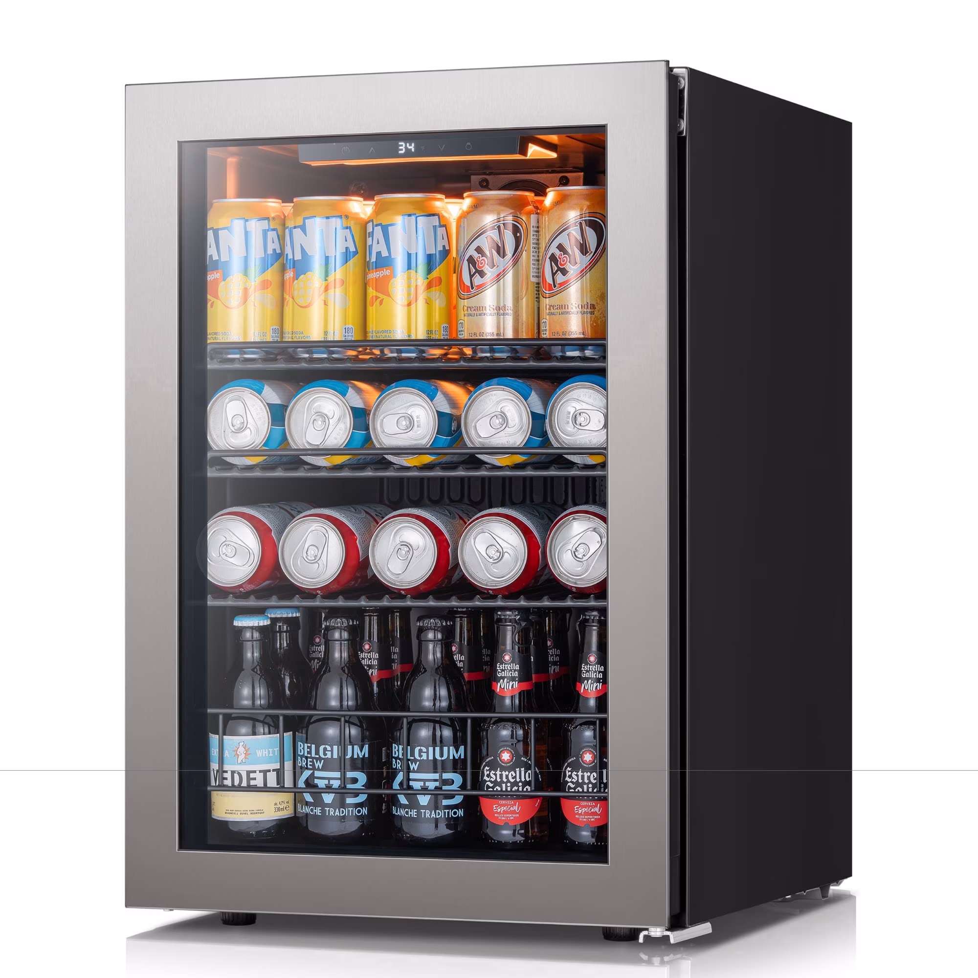 Ca'Lefort Beverage Refrigerator Cooler, 85-95 Can Freestanding Beverage Fridg,Mini fridge with Glass Door for Home/Bar/Office