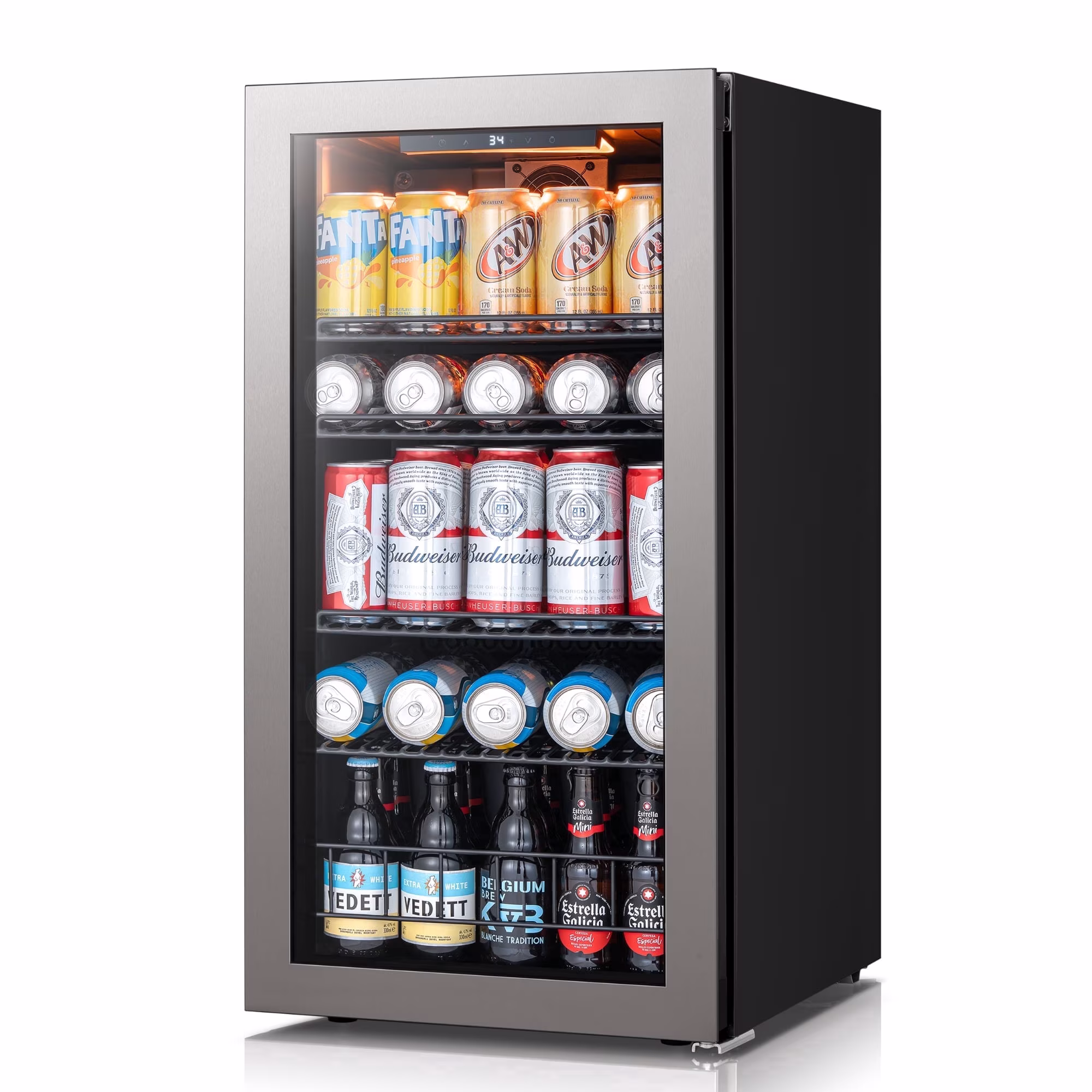 Ca'Lefort Beverage Refrigerator Cooler,95-121 Can Freestanding Beverage Fridge,with Glass Door for Home/Bar/Office