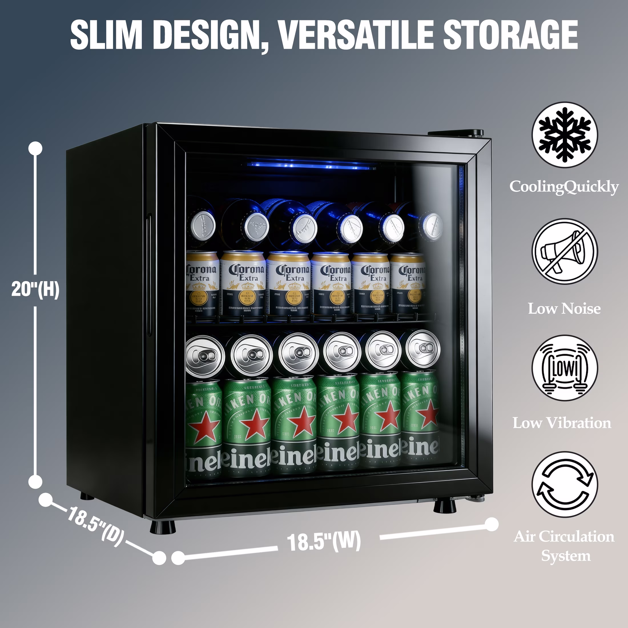 CALLIEVER 1.7 Cu. ft Mini Fridge,62 Can Mini Beverage,Refrigerator Cooler,Mini Fridge with Glass Door,Stainless Steel Look,Black - Image 5
