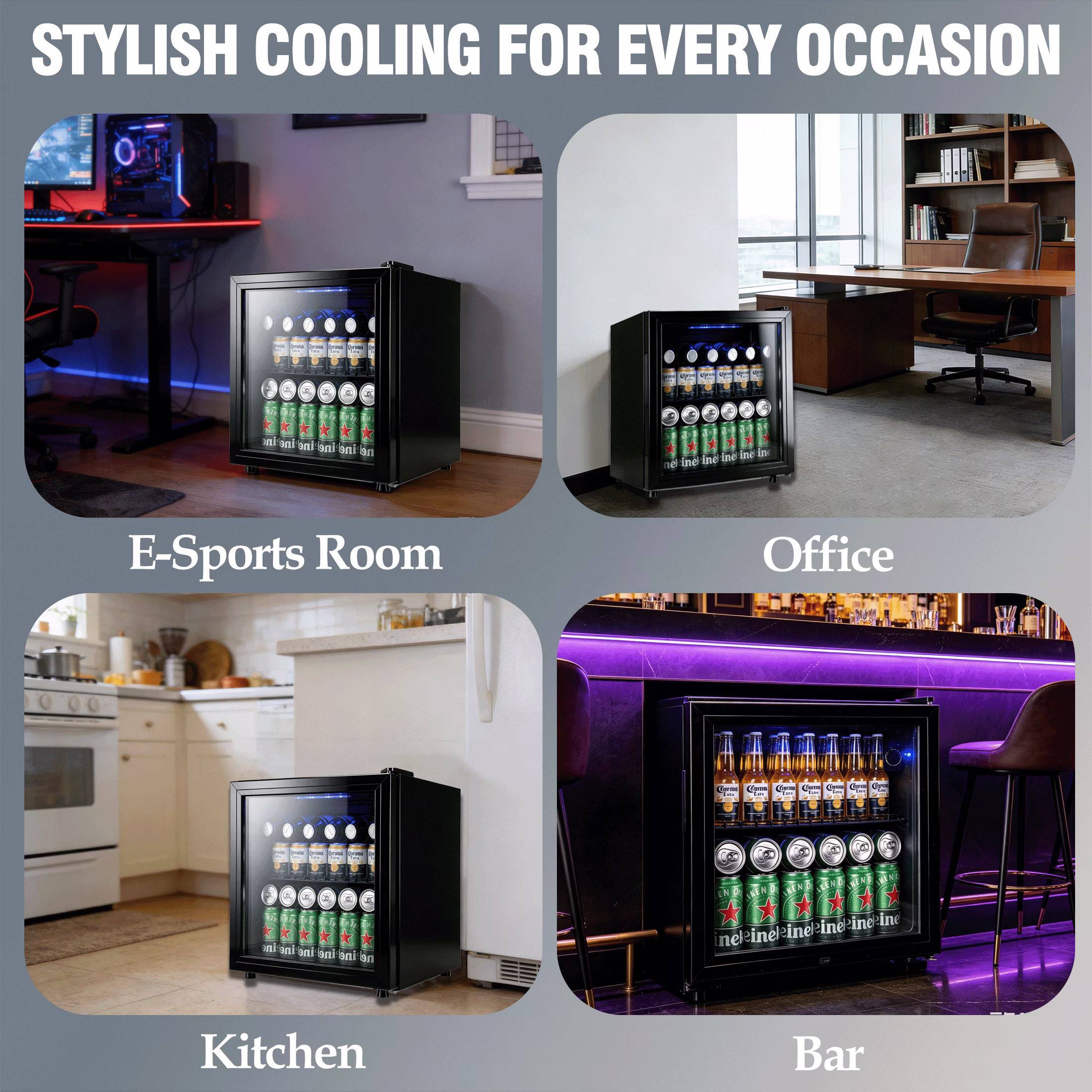 CALLIEVER 1.7 Cu. ft Mini Fridge,62 Can Mini Beverage,Refrigerator Cooler,Mini Fridge with Glass Door,Stainless Steel Look,Black - Image 4