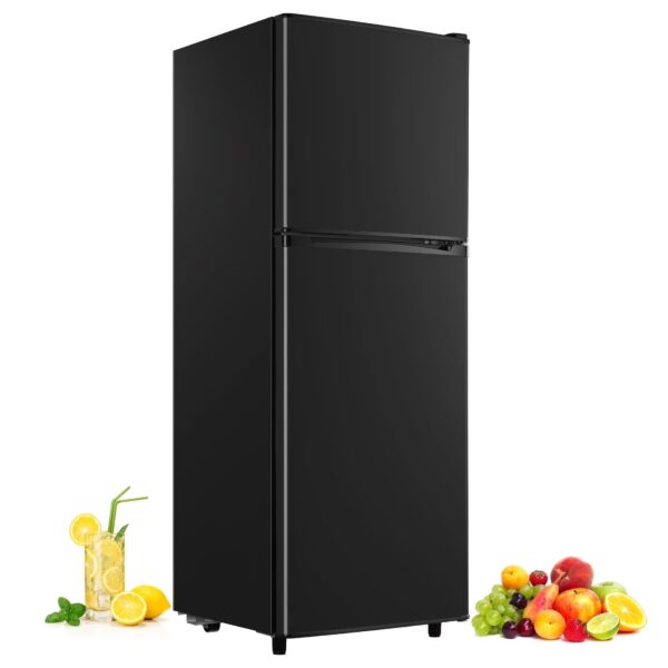CALLIEVER 2-Door Mini Fridge with Freezer,5.0 Cu.Ft Compact Refrigerator for Dorm,Bedroom,Office–7-Level Temp Control,Reversible Door,Black