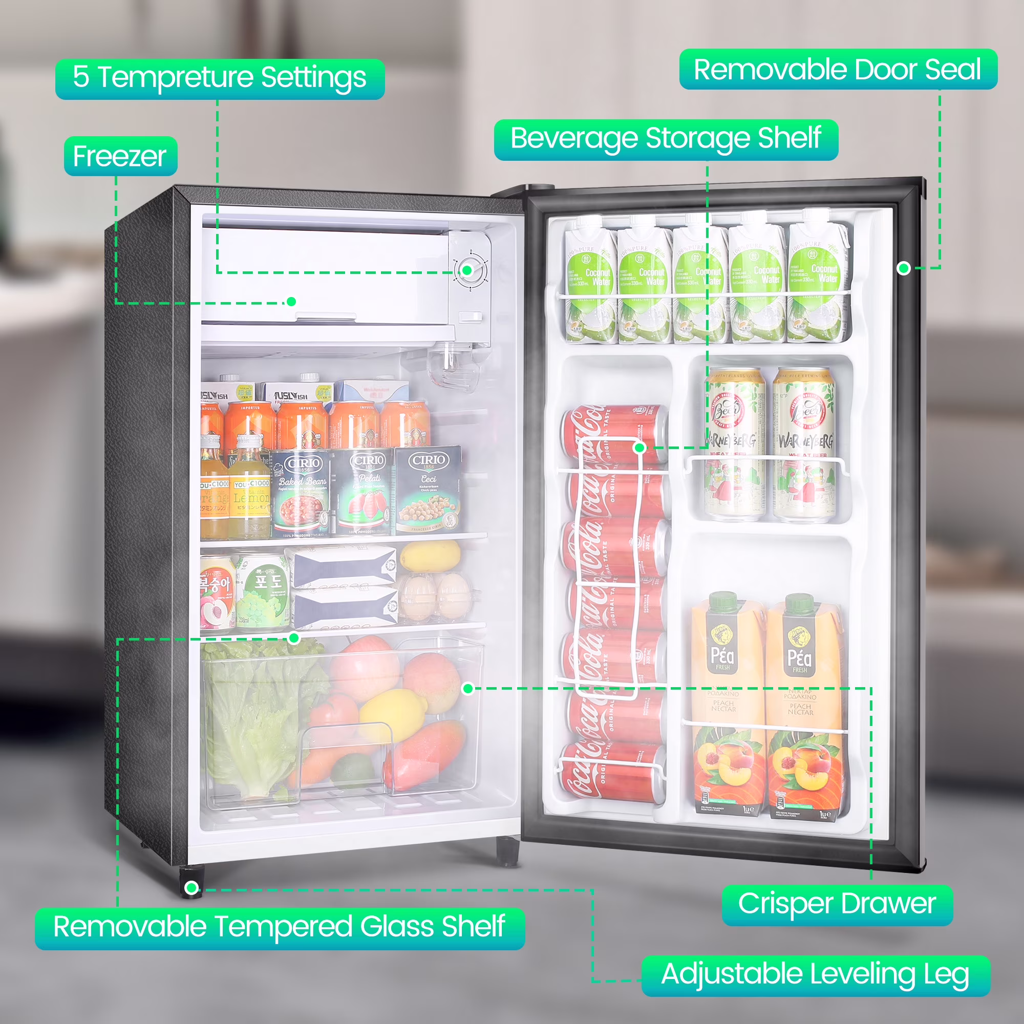 CALLIEVER 3.2 Cu ft One Door Mini Fridge,Silvery,New - Image 3