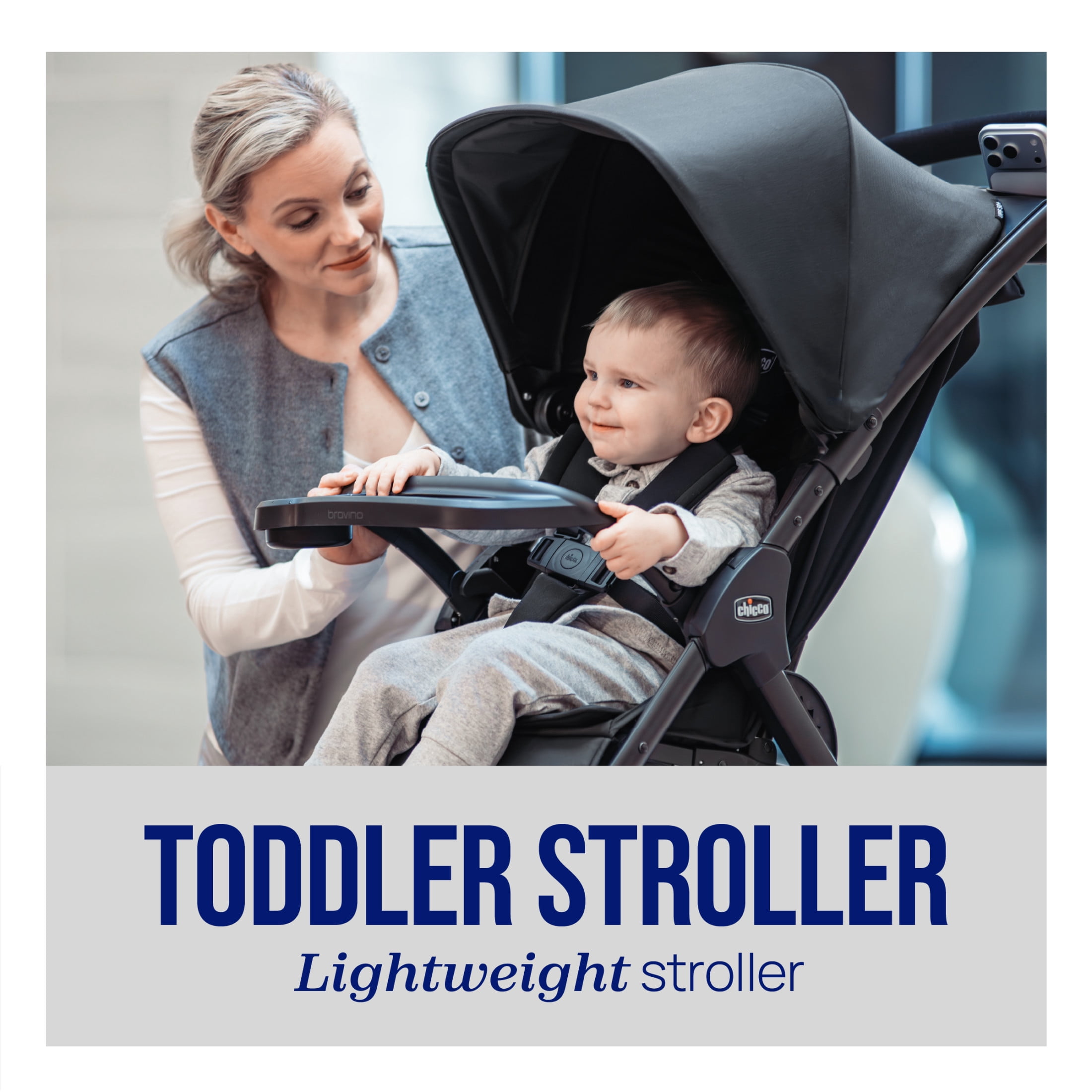 Chicco Bravino™ Lightweight Stroller, One-Hand Quick Fold, 3-Position Recline, Accepts Chicco Infant Car Seats - Ravine (Black) - Image 3