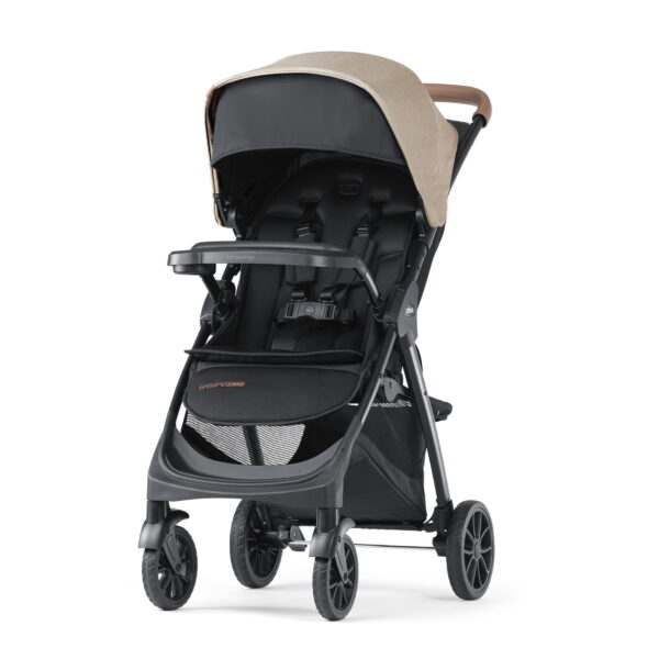 Chicco Bravino Plus Lightweight Stroller, One-Hand Quick Fold, Lie-flat Pramette Seat, Accepts Chicco Infant Car Seats - Oat (Beige)