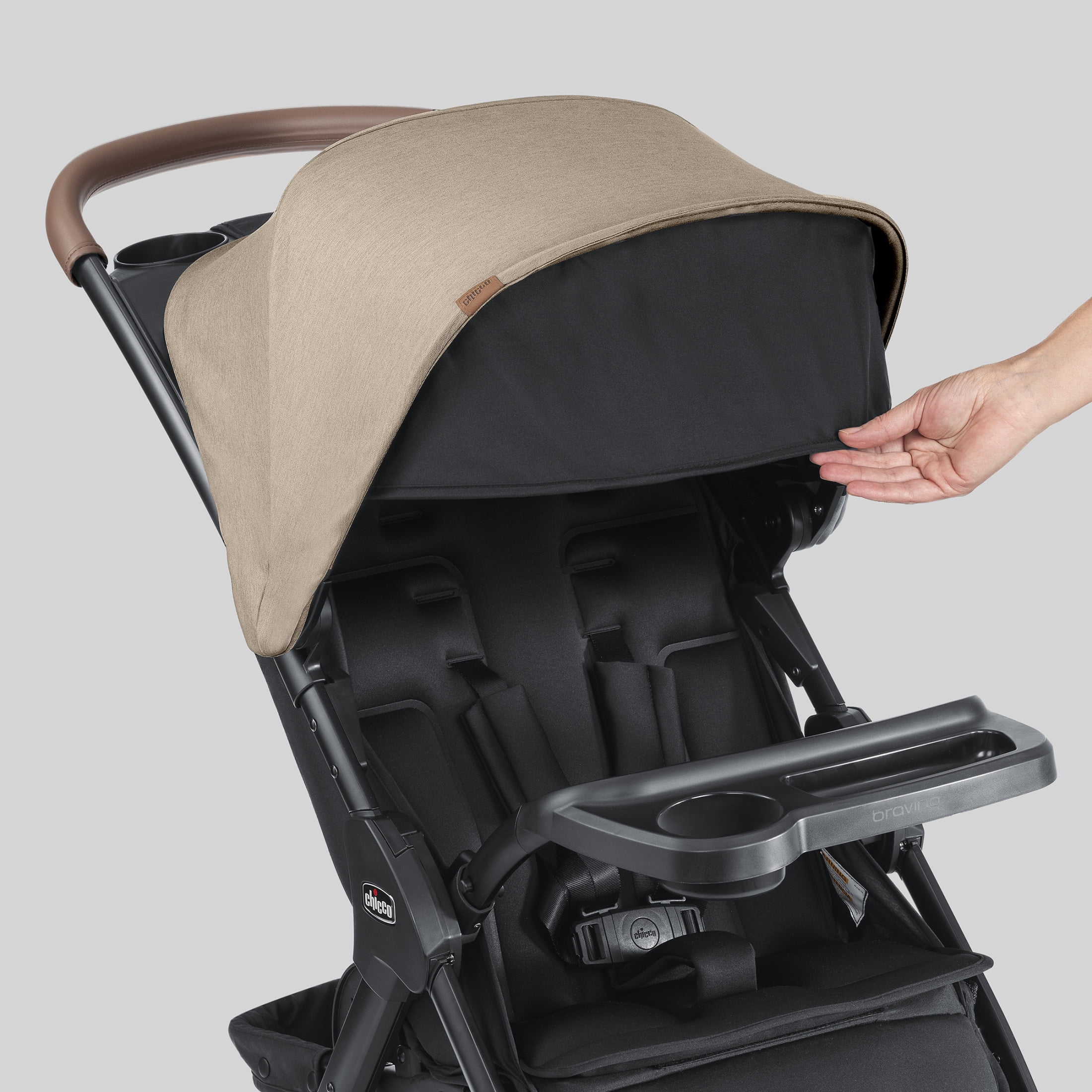 Chicco Bravino Plus Lightweight Stroller, One-Hand Quick Fold, Lie-flat Pramette Seat, Accepts Chicco Infant Car Seats - Oat (Beige) - Image 5