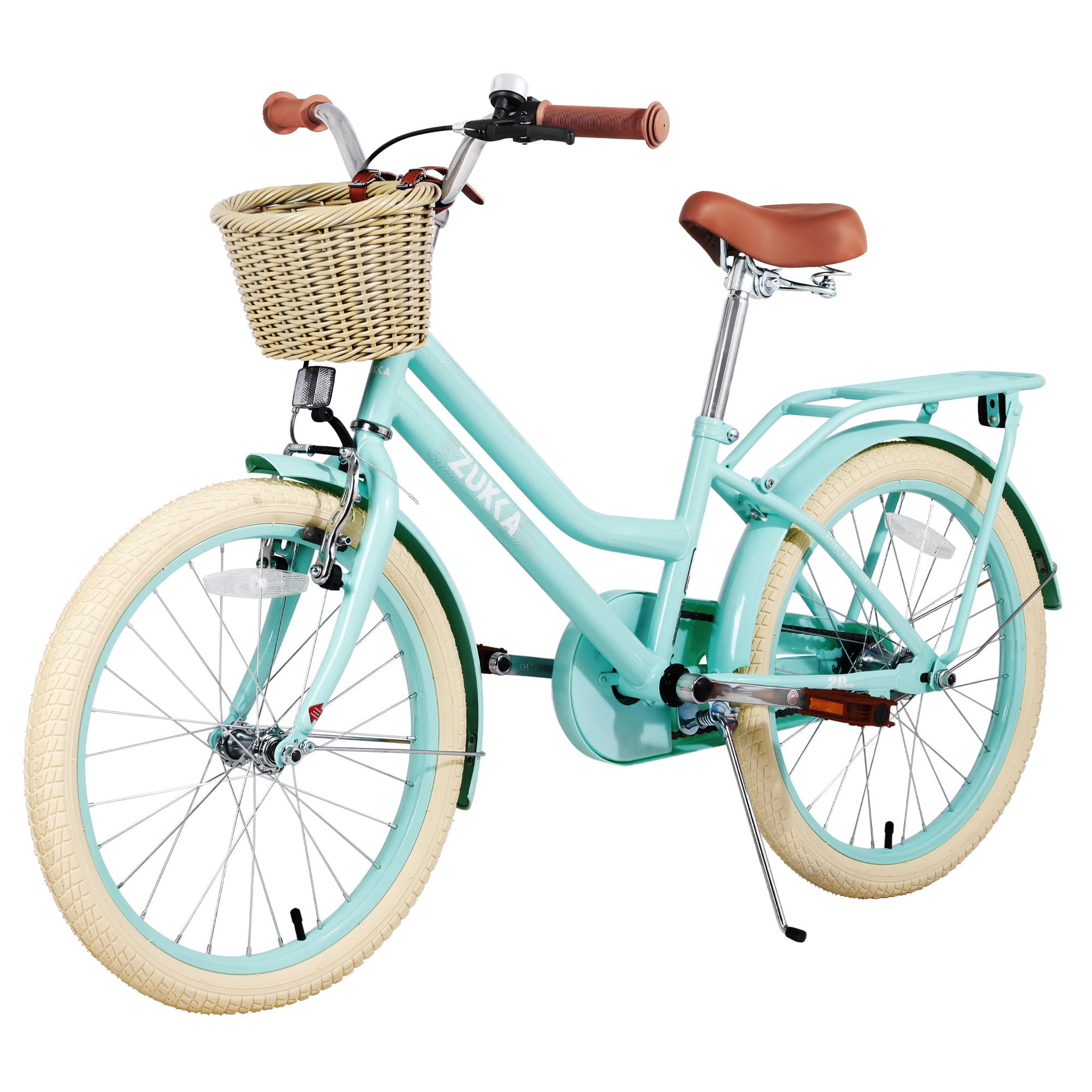 Chiccushion Girls Bike for 7-10 Years Old, 20 Inch Kids Bike with Basket, Retro Style Childrens Bicycle for Teen Girls, Lightweight Steel Frame, Mint Green
