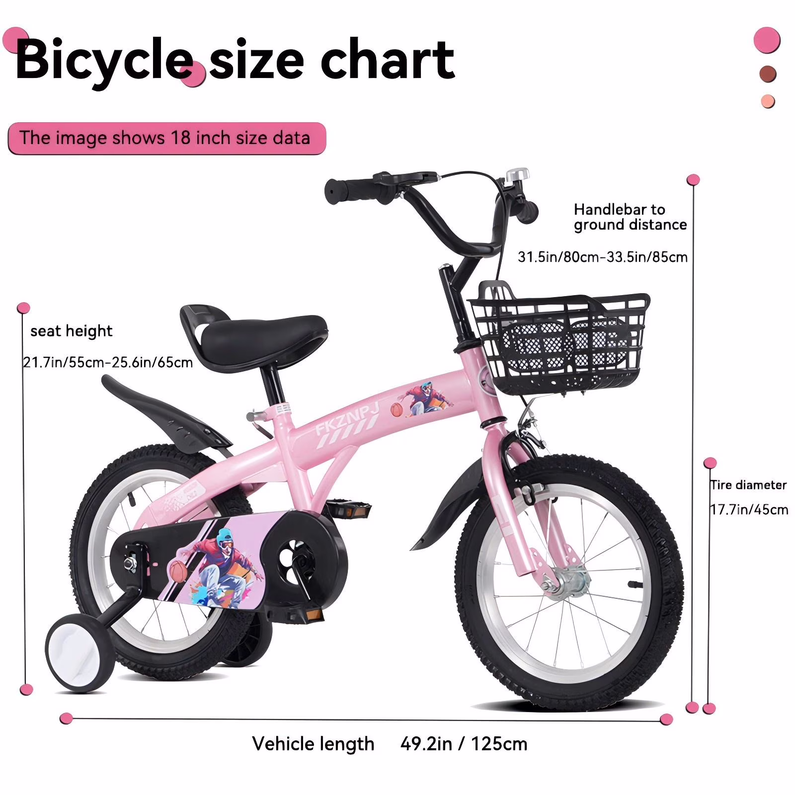 Cirayno 18" Girls Bike for 5-9 Years Old Kids, Cute Kids Bike with Training Wheels, Steel Frame Sporty Children Bicycle, Pink - Image 2