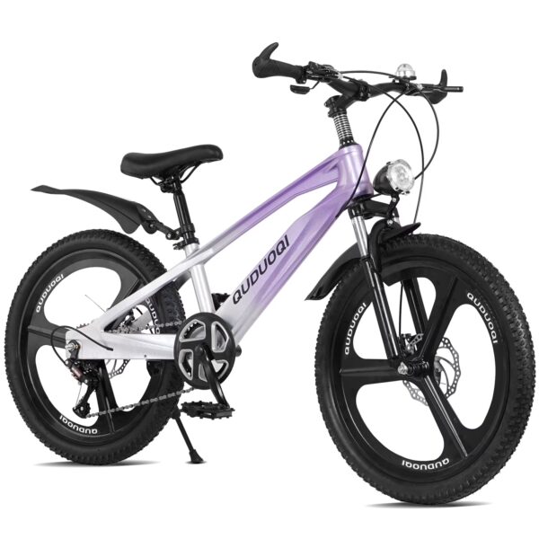 Cirayno 20" Mountain Bike for Kids Boys Girls Ages 8-12 Years, 7 Speed Disc Brake Kids Bike Bicycle, Magnesium Alloy Frame MTB with Front Suspension & Headlight, Purple